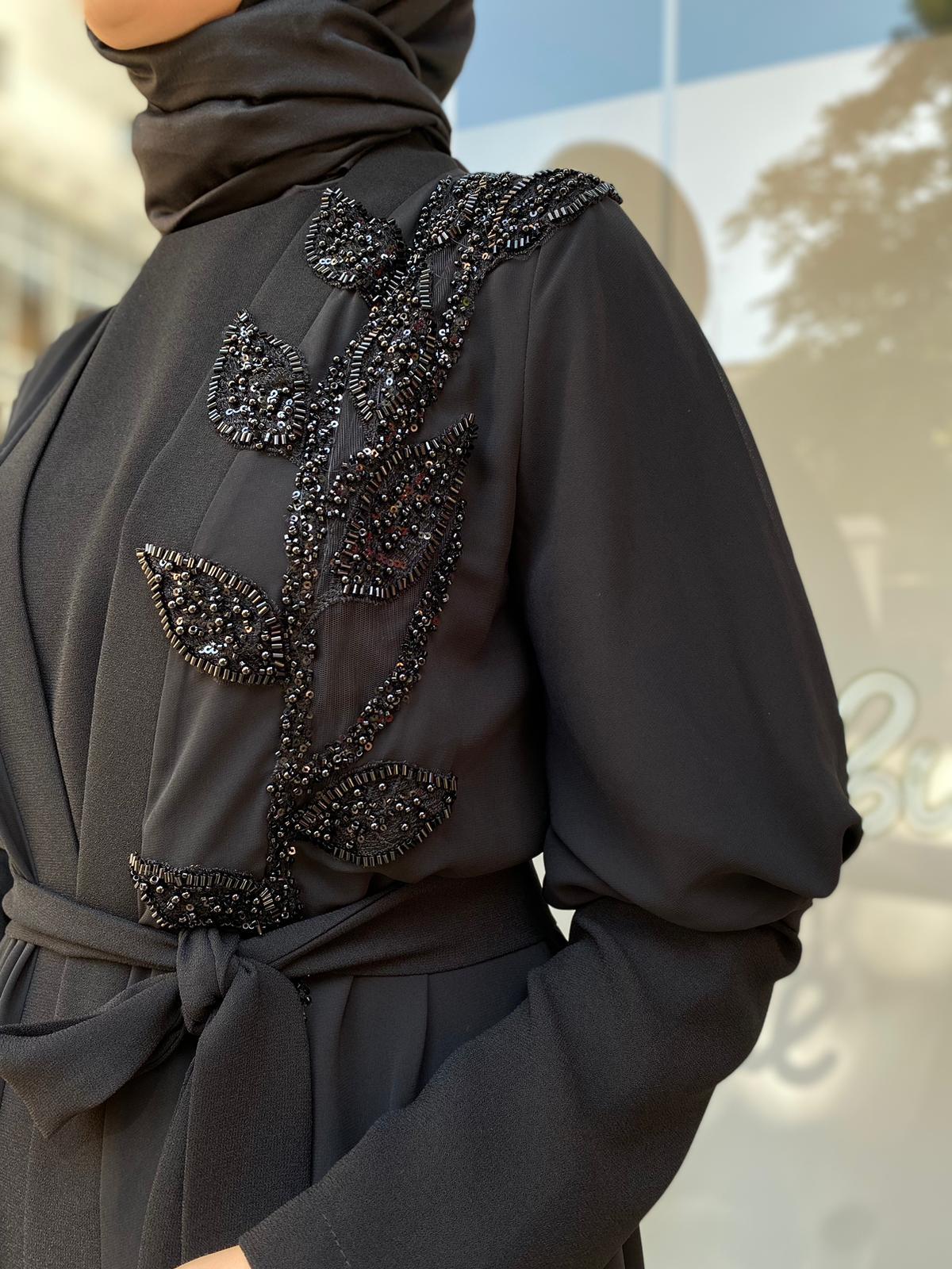 Nurcan Çetin Omzu Taşlı İkili Abaya 7605