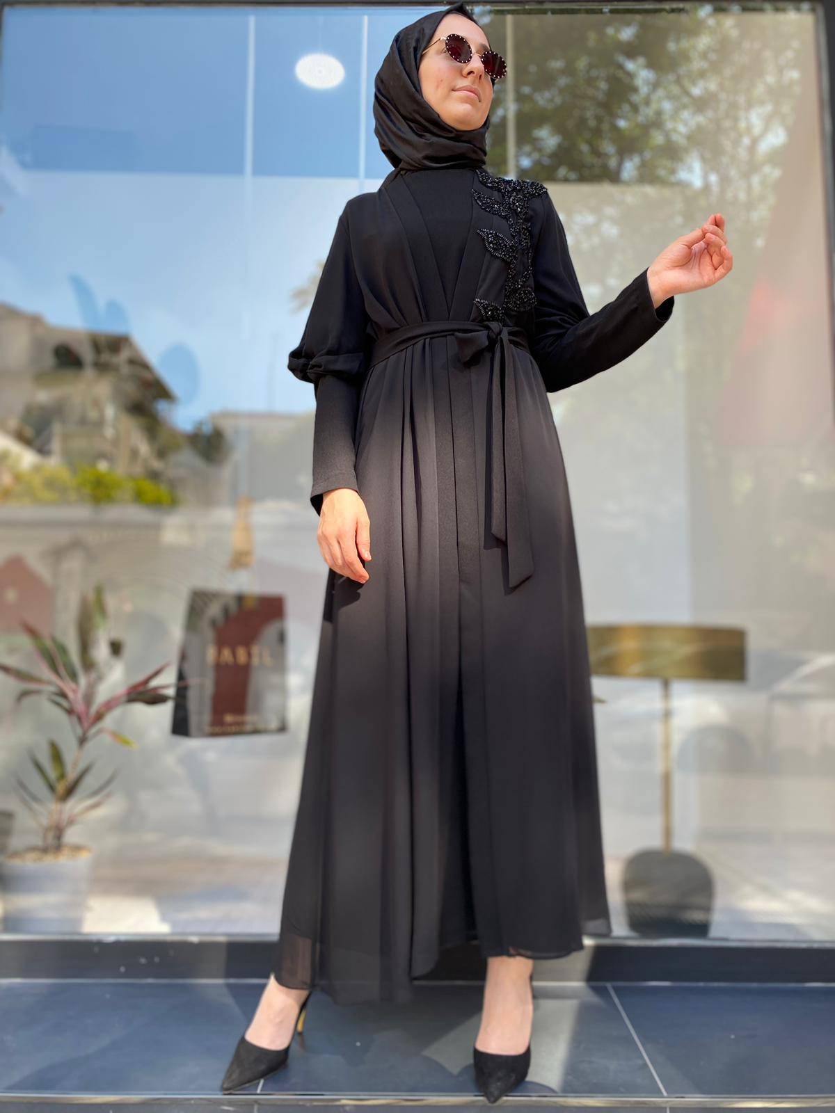Nurcan Çetin Omzu Taşlı İkili Abaya 7605