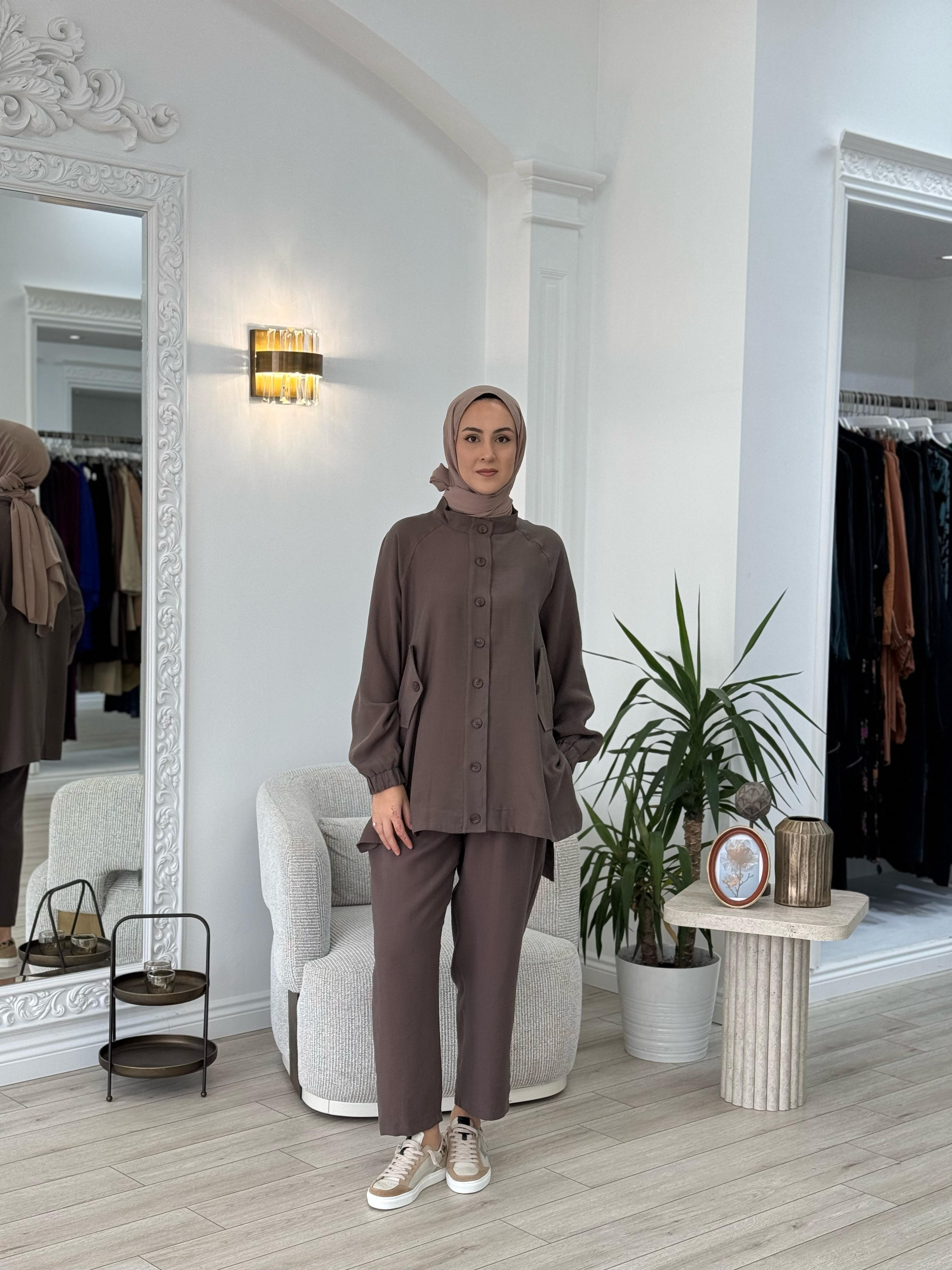 Nurcan Çetin Pantolonlu Takım Kahverengi 25441