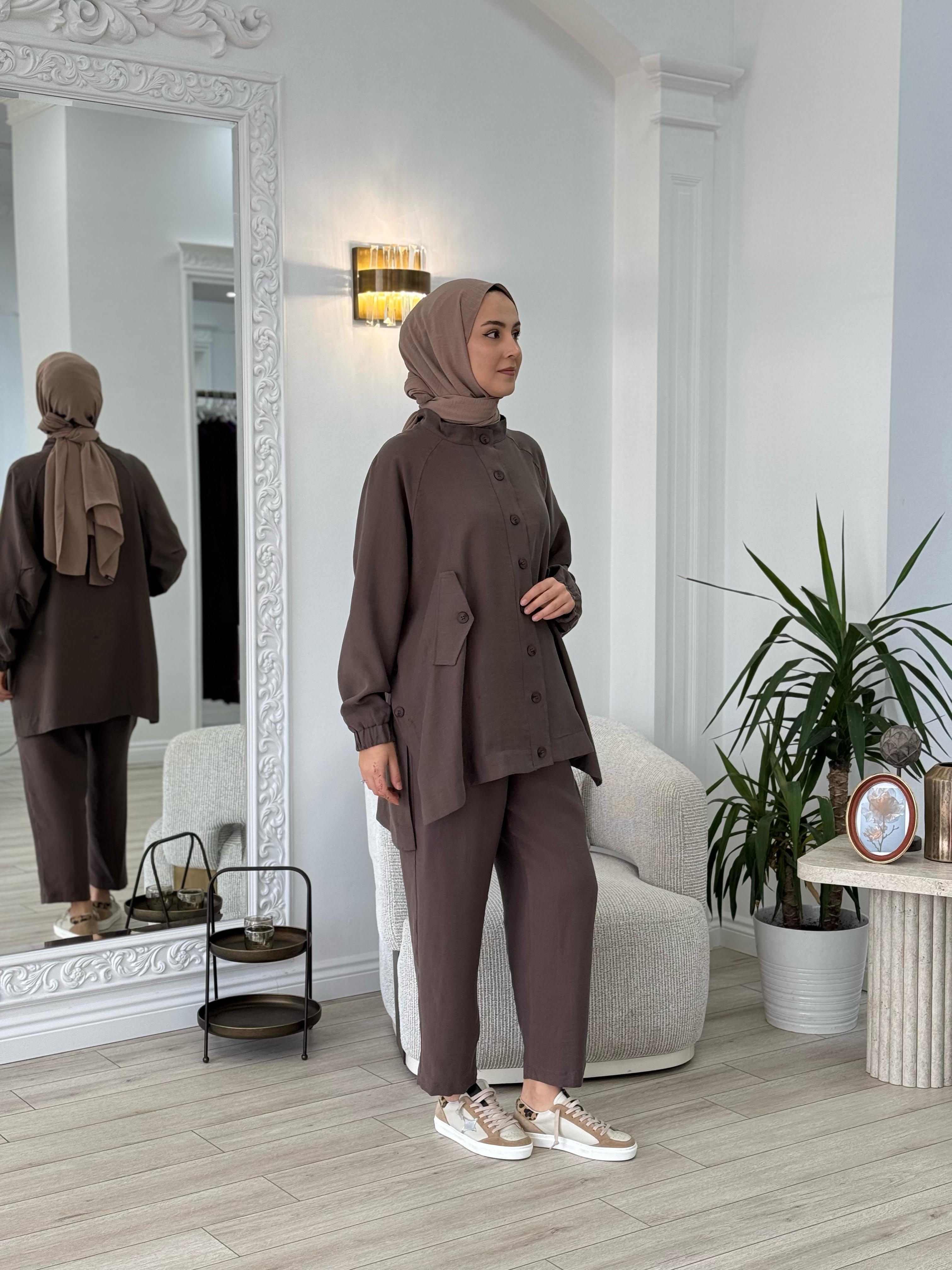 Nurcan Çetin Pantolonlu Takım Kahverengi 25441