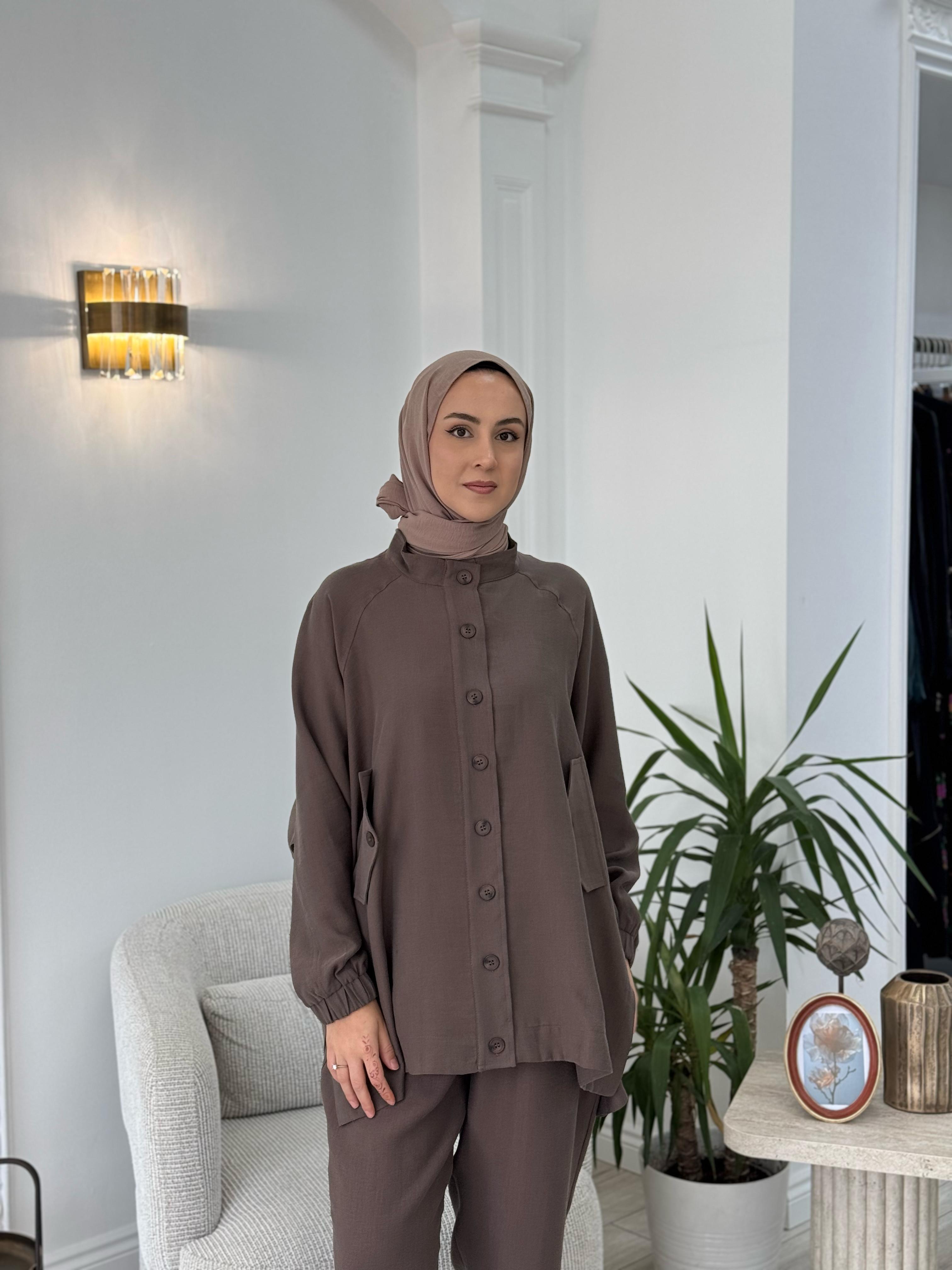 Nurcan Çetin Pantolonlu Takım Kahverengi 25441