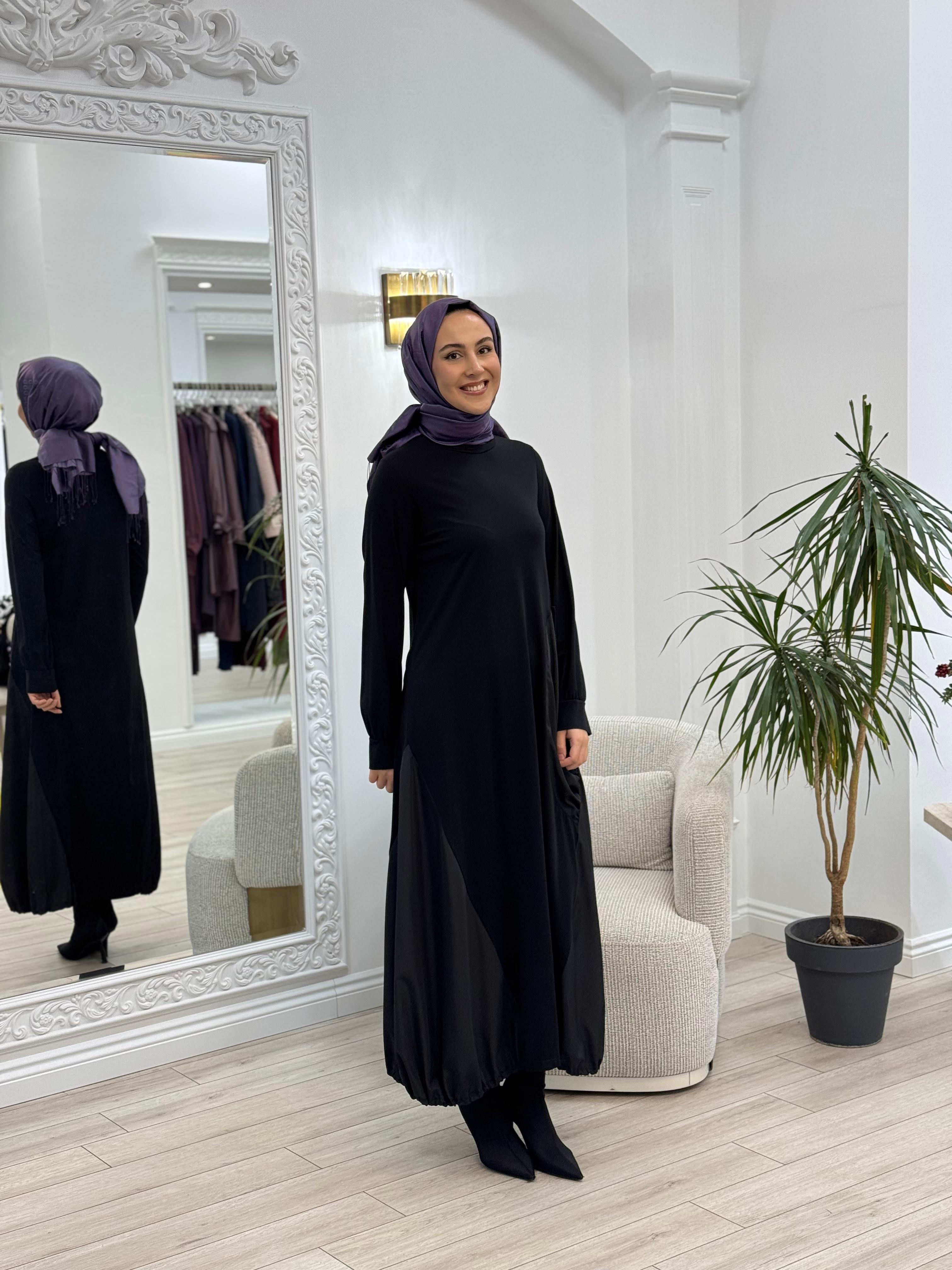 Nurcan Çetin Paraşüt Detaylı Elbise Siyah 24155