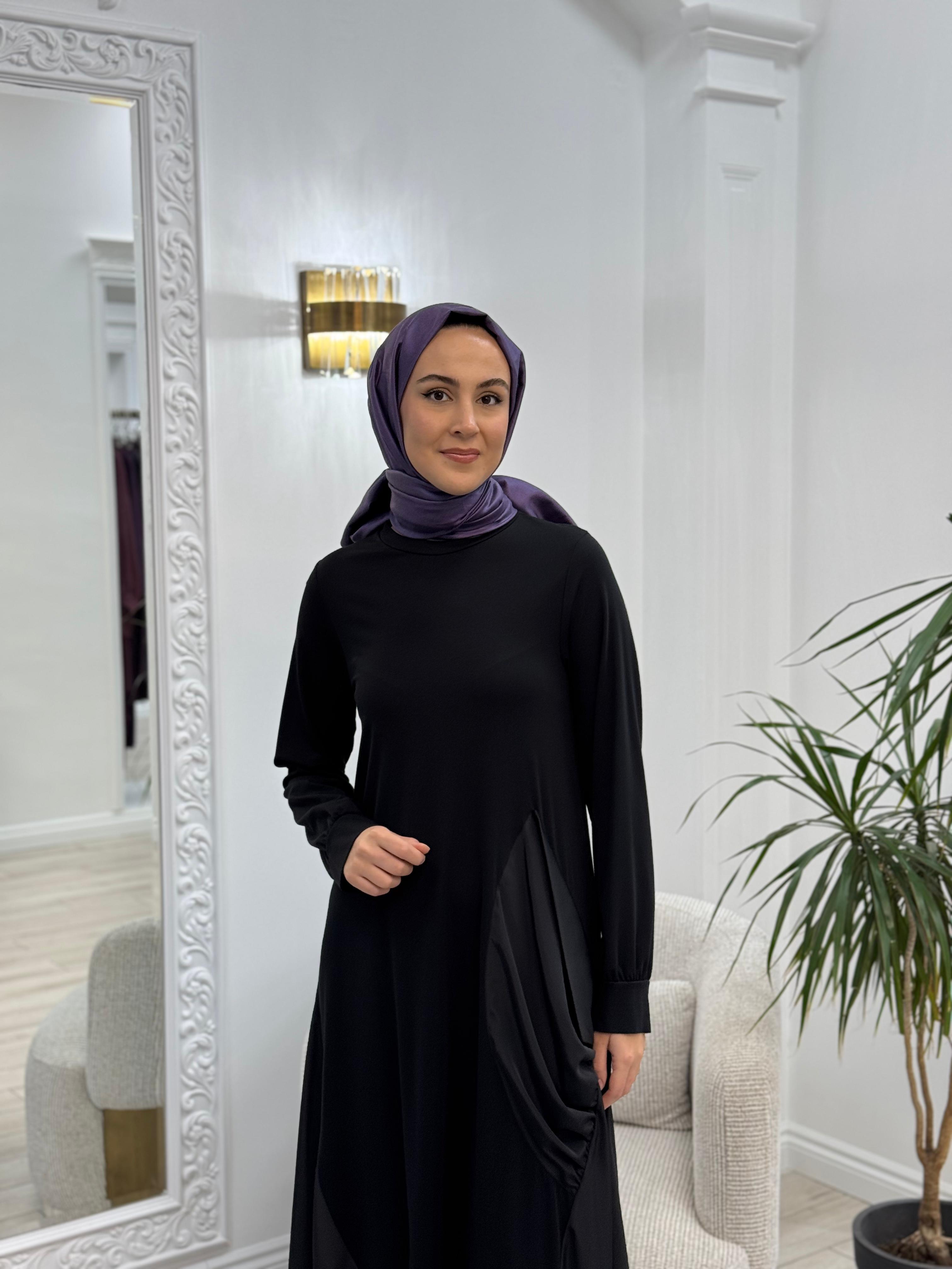Nurcan Çetin Paraşüt Detaylı Elbise Siyah 24155