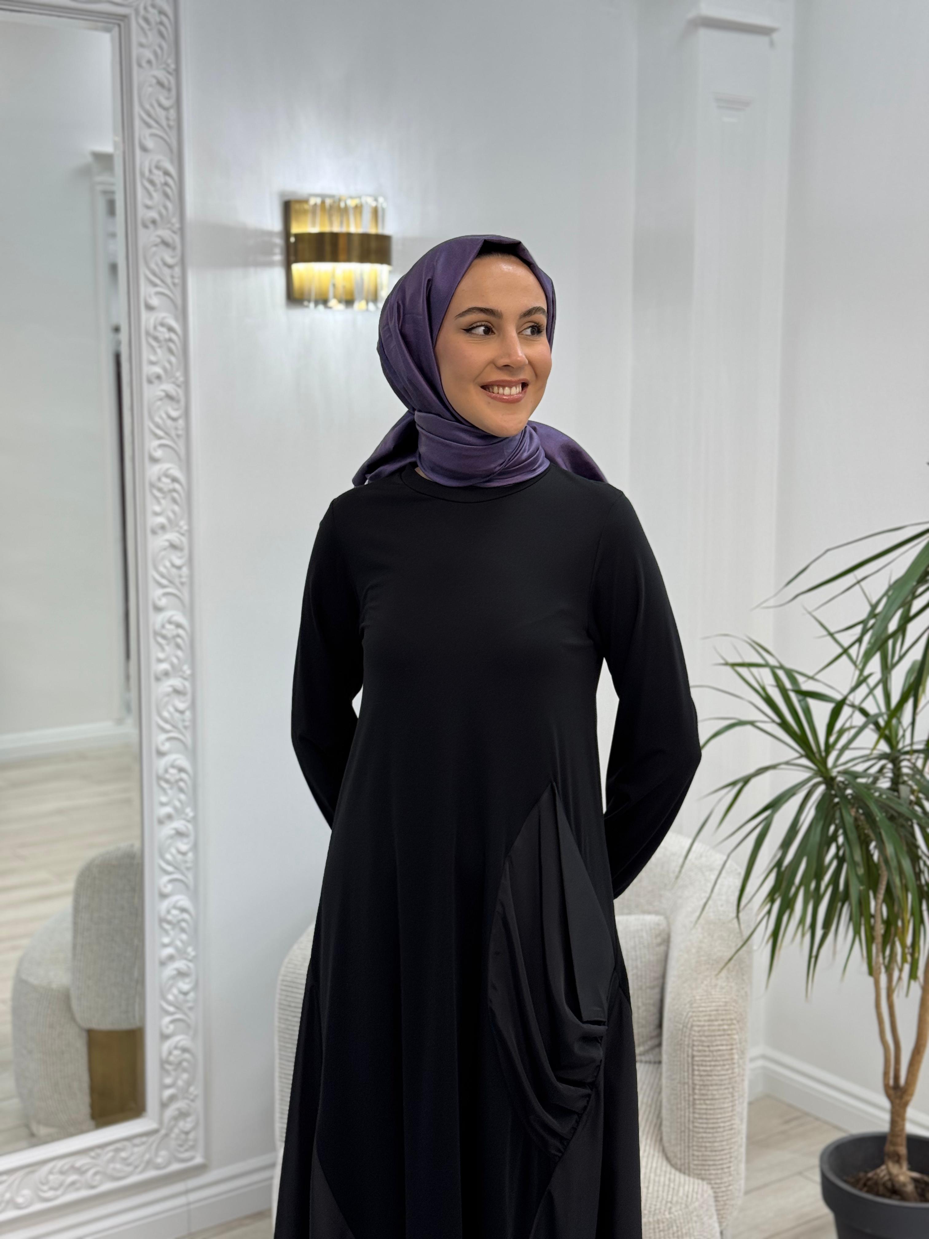 Nurcan Çetin Paraşüt Detaylı Elbise Siyah 24155