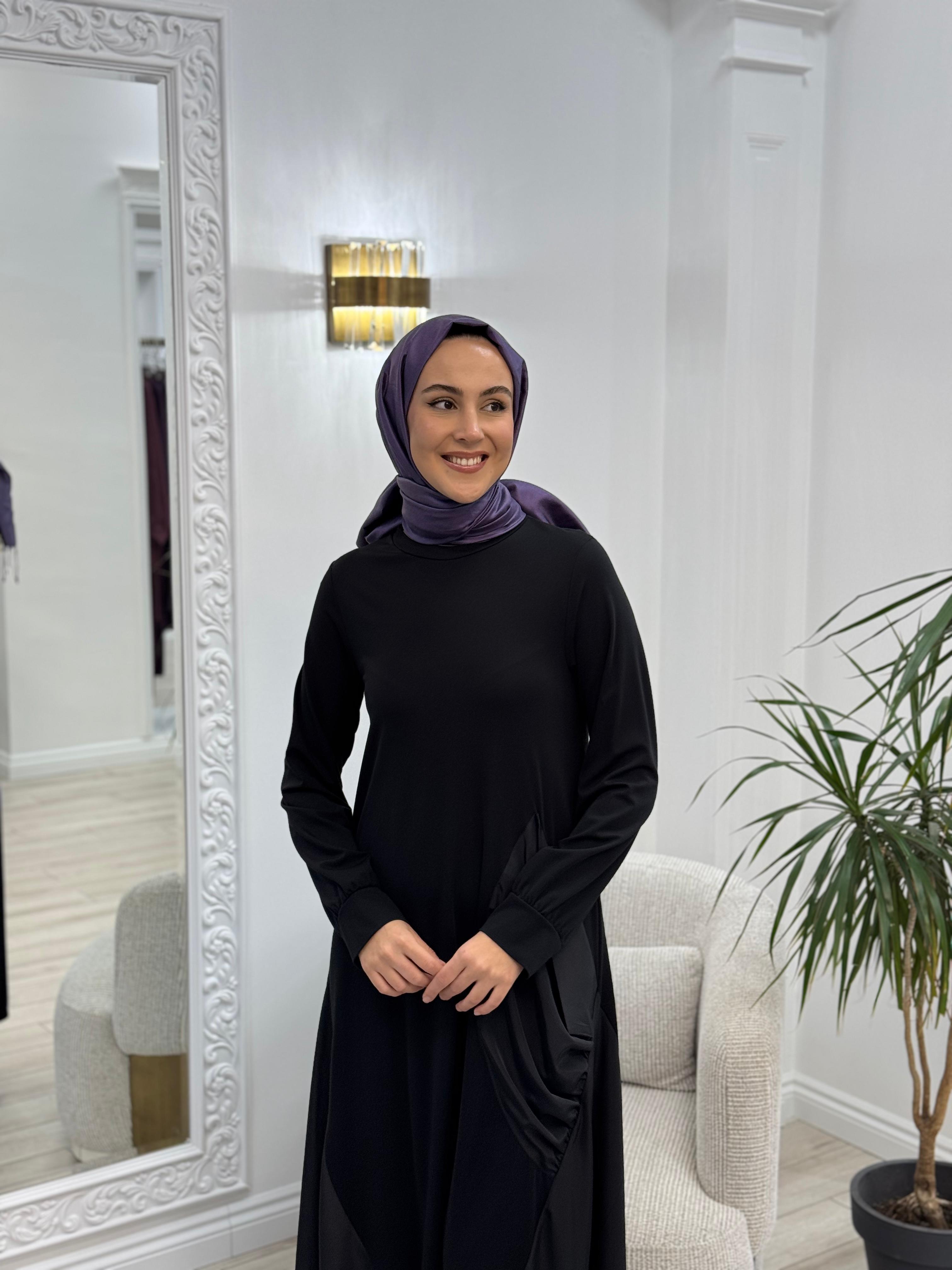 Nurcan Çetin Paraşüt Detaylı Elbise Siyah 24155