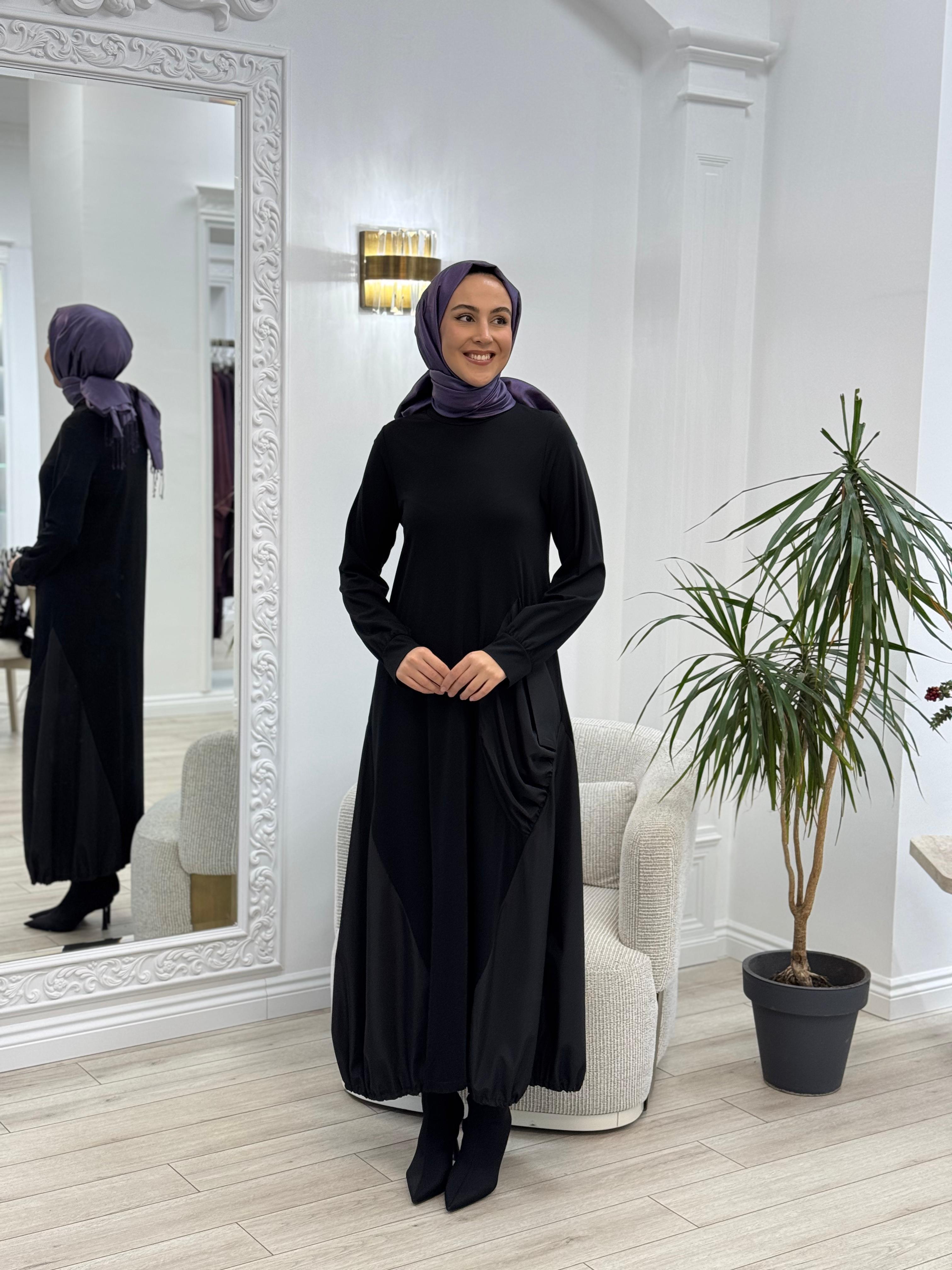 Nurcan Çetin Paraşüt Detaylı Elbise Siyah 24155