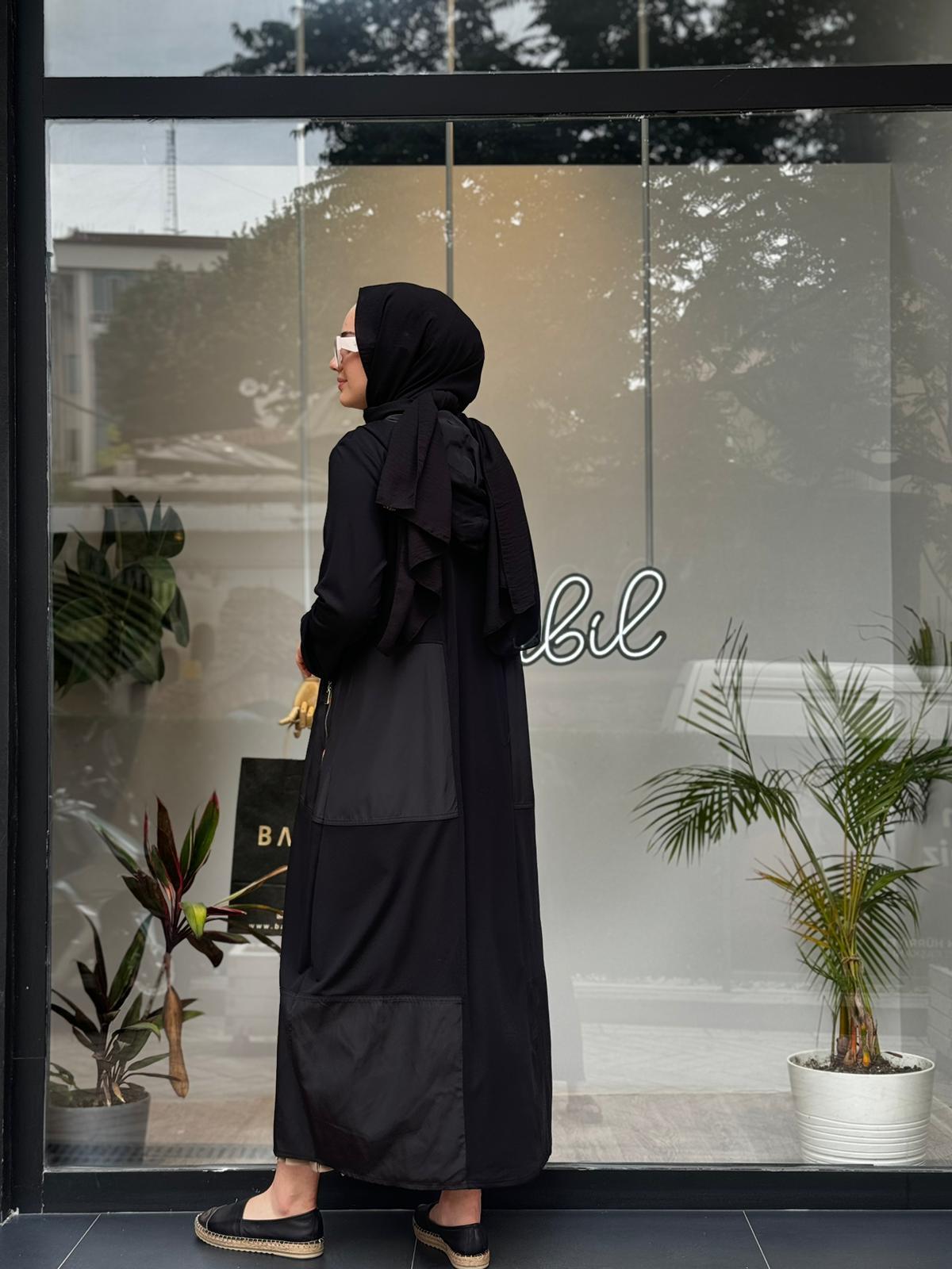 Nurcan Çetin Paraşüt Detaylı Ferace Siyah 24933