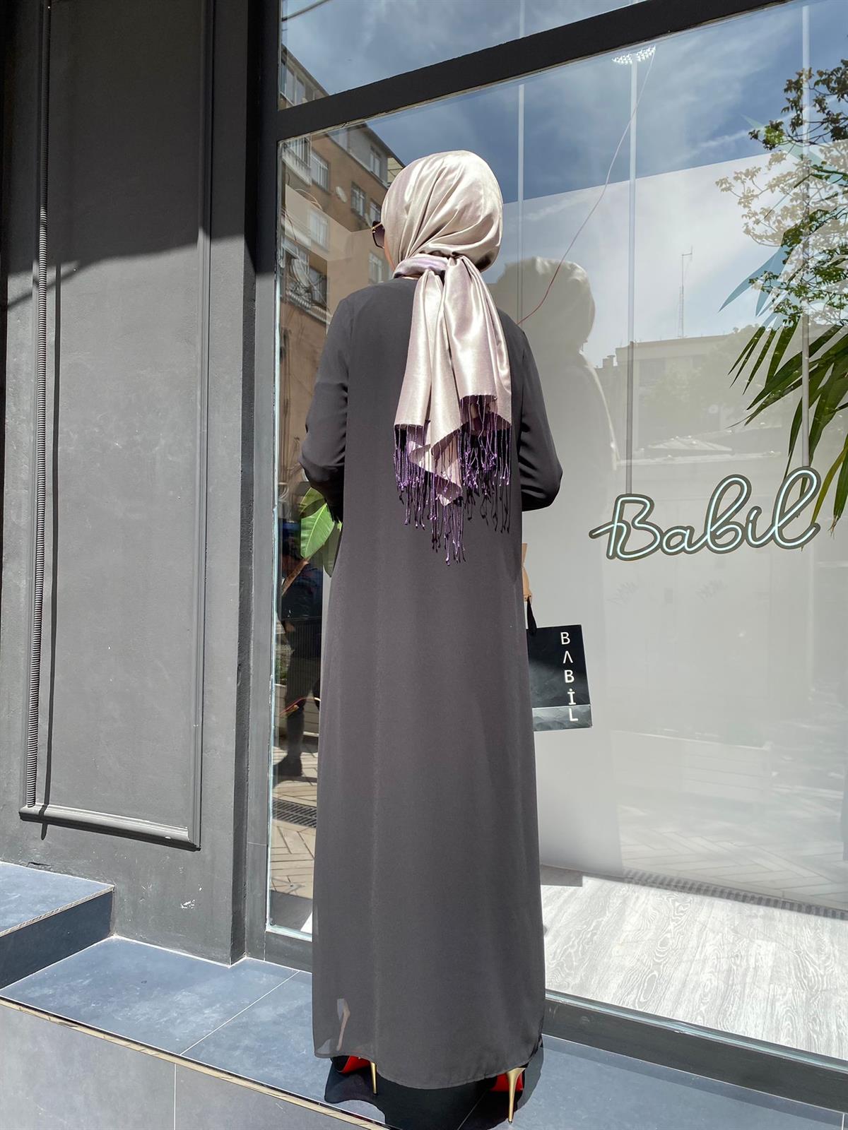 Nurcan Çetin Siyah KoluTüllü Basic Ferace 6904