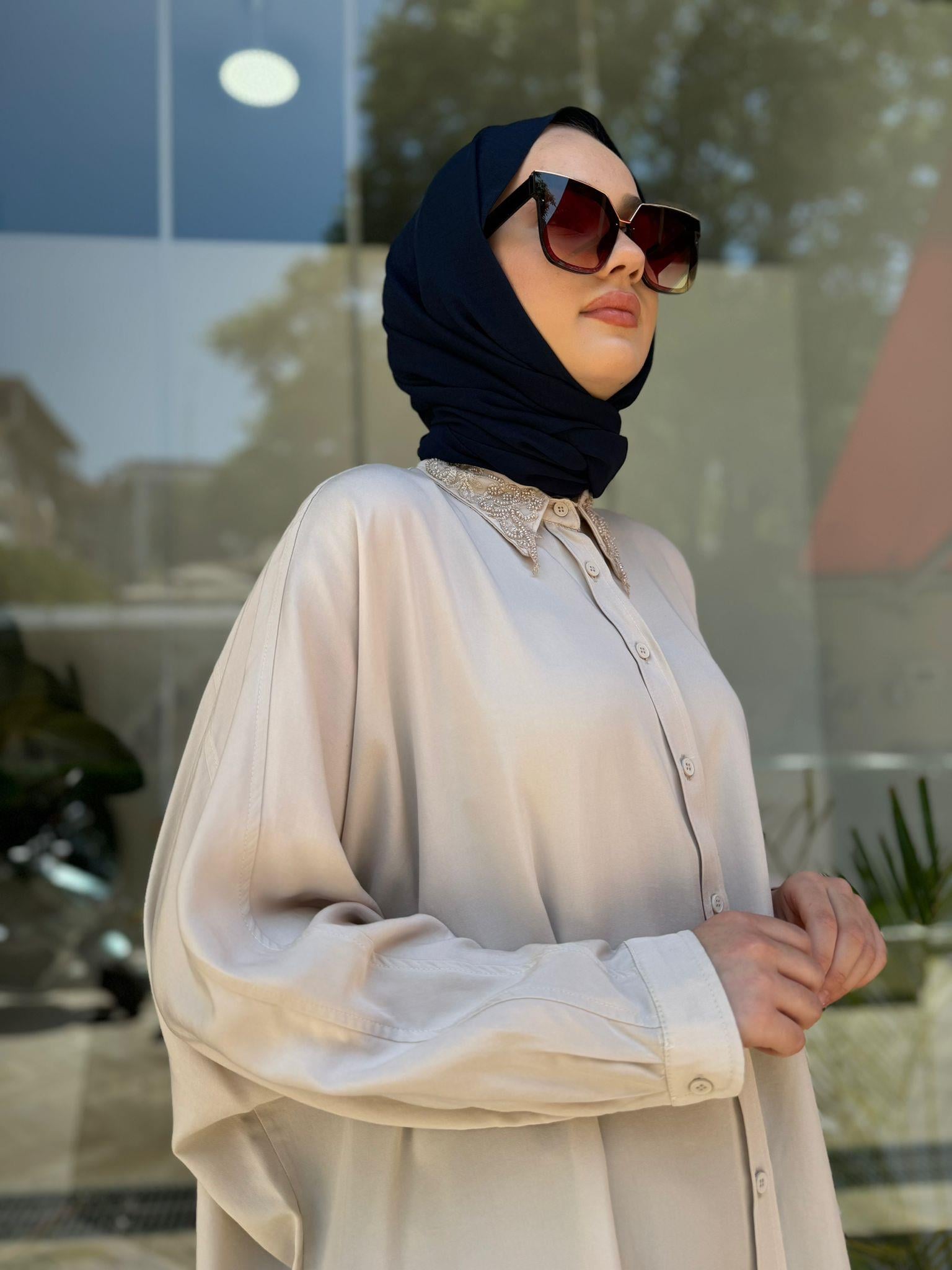 Nurcan Çetin Tensel Yakası Taşlı Tunik Taş 24317