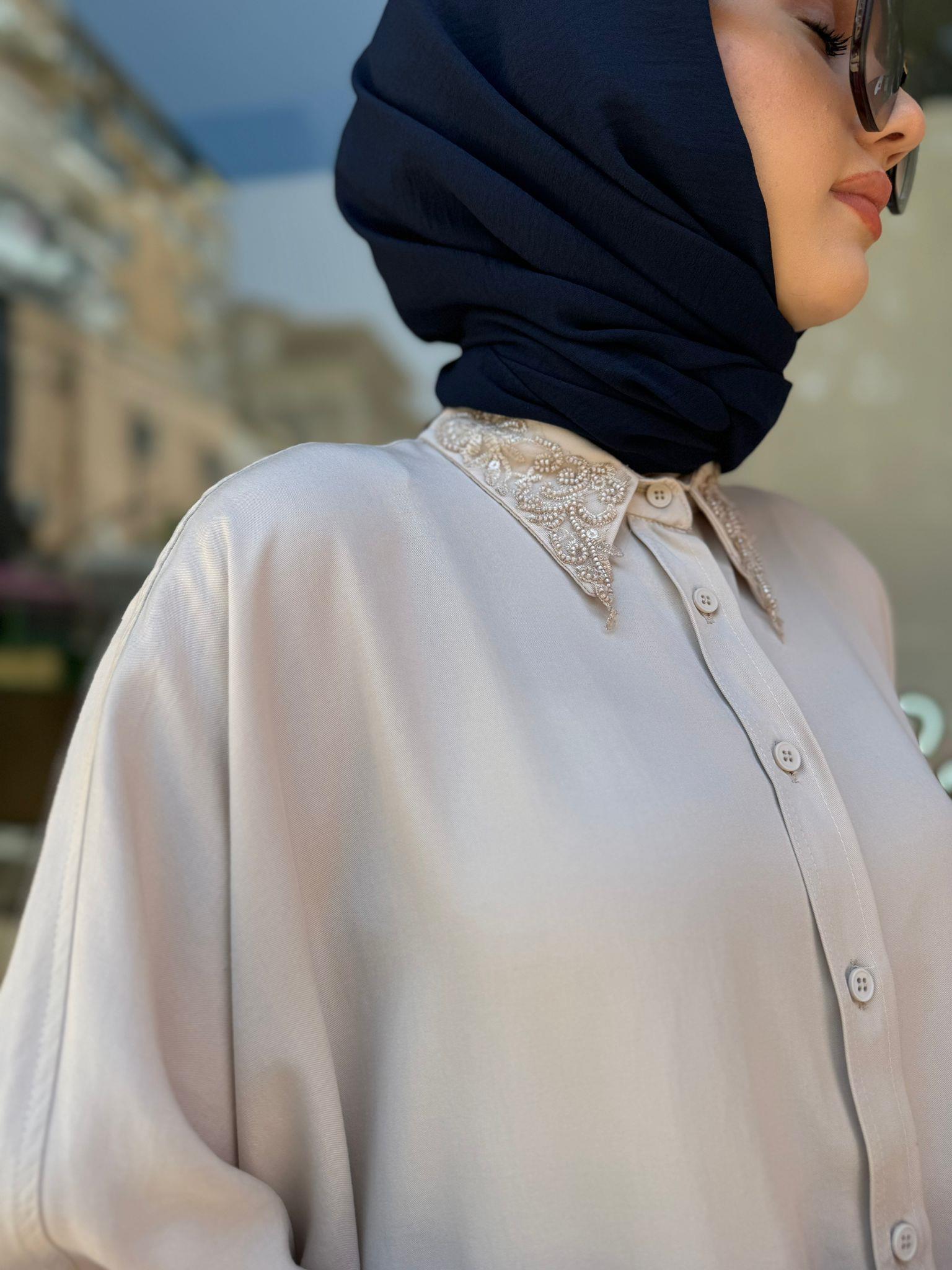 Nurcan Çetin Tensel Yakası Taşlı Tunik Taş 24317