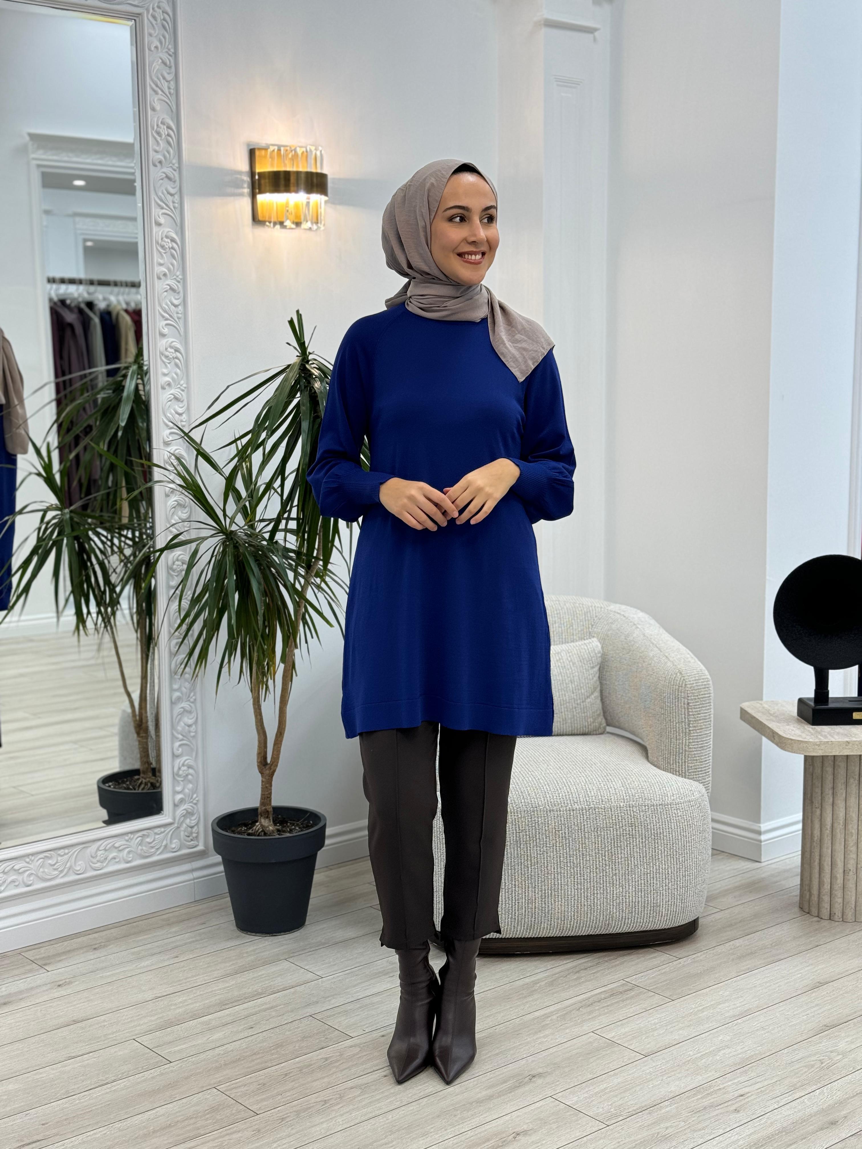 Nurcan Çetin Triko Tunik Saks  nç015
