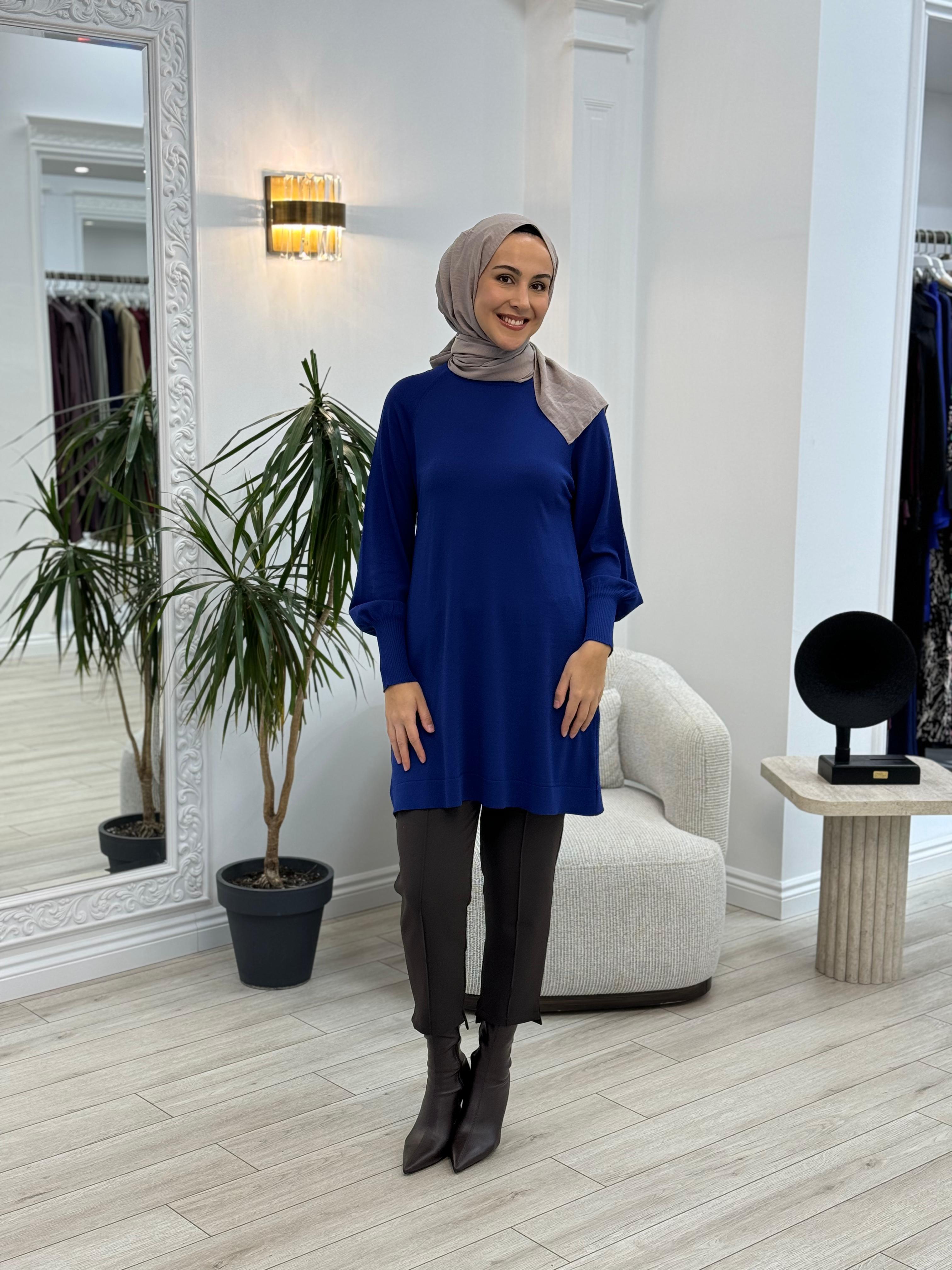 Nurcan Çetin Triko Tunik Saks  nç015