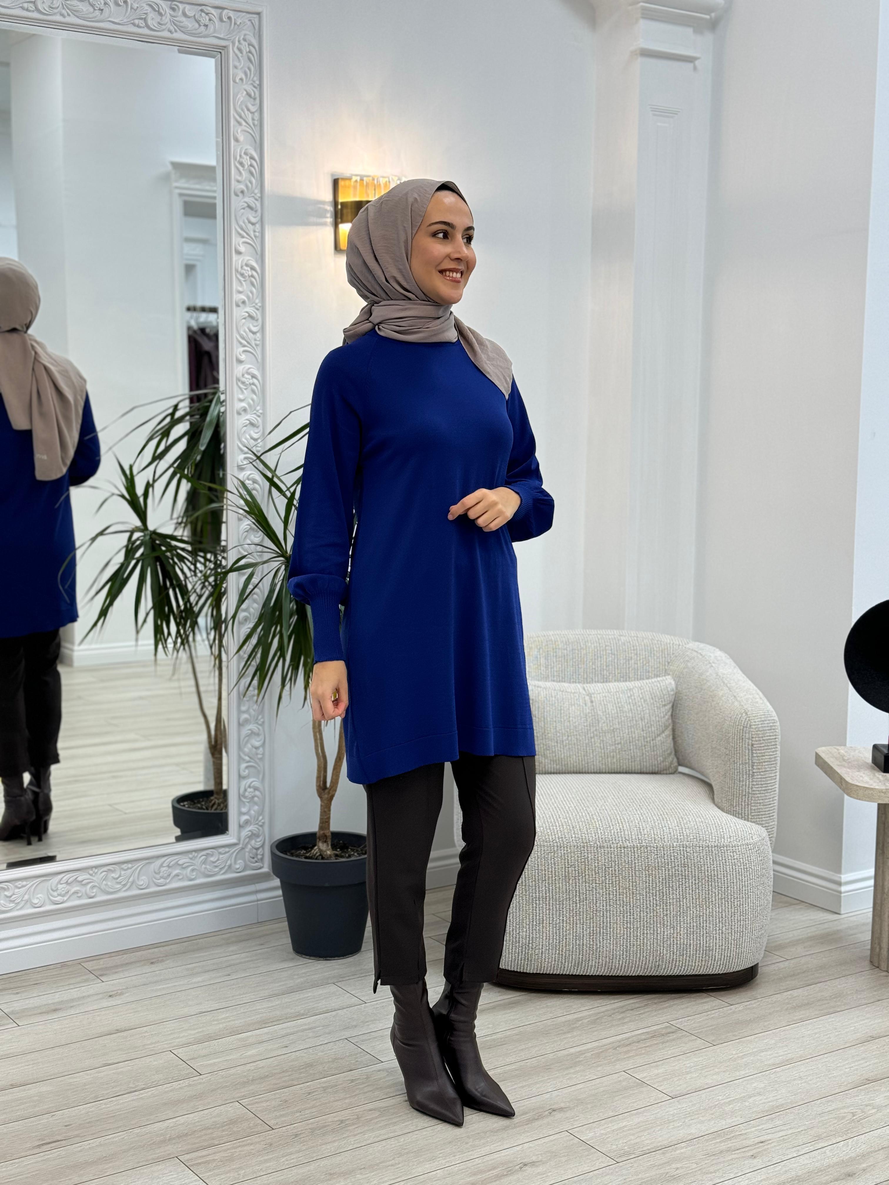 Nurcan Çetin Triko Tunik Saks  nç015