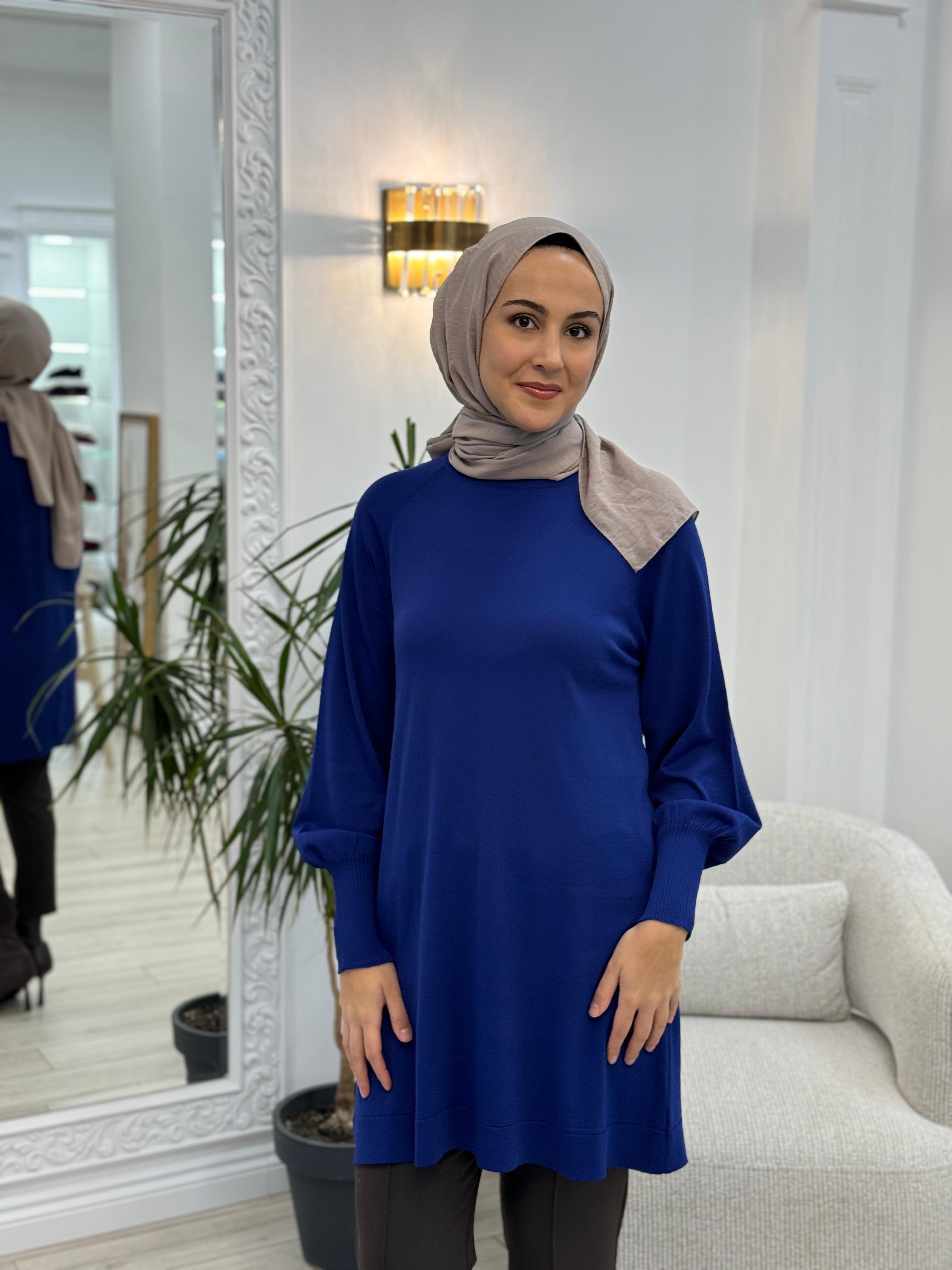 Nurcan Çetin Triko Tunik Saks  nç015