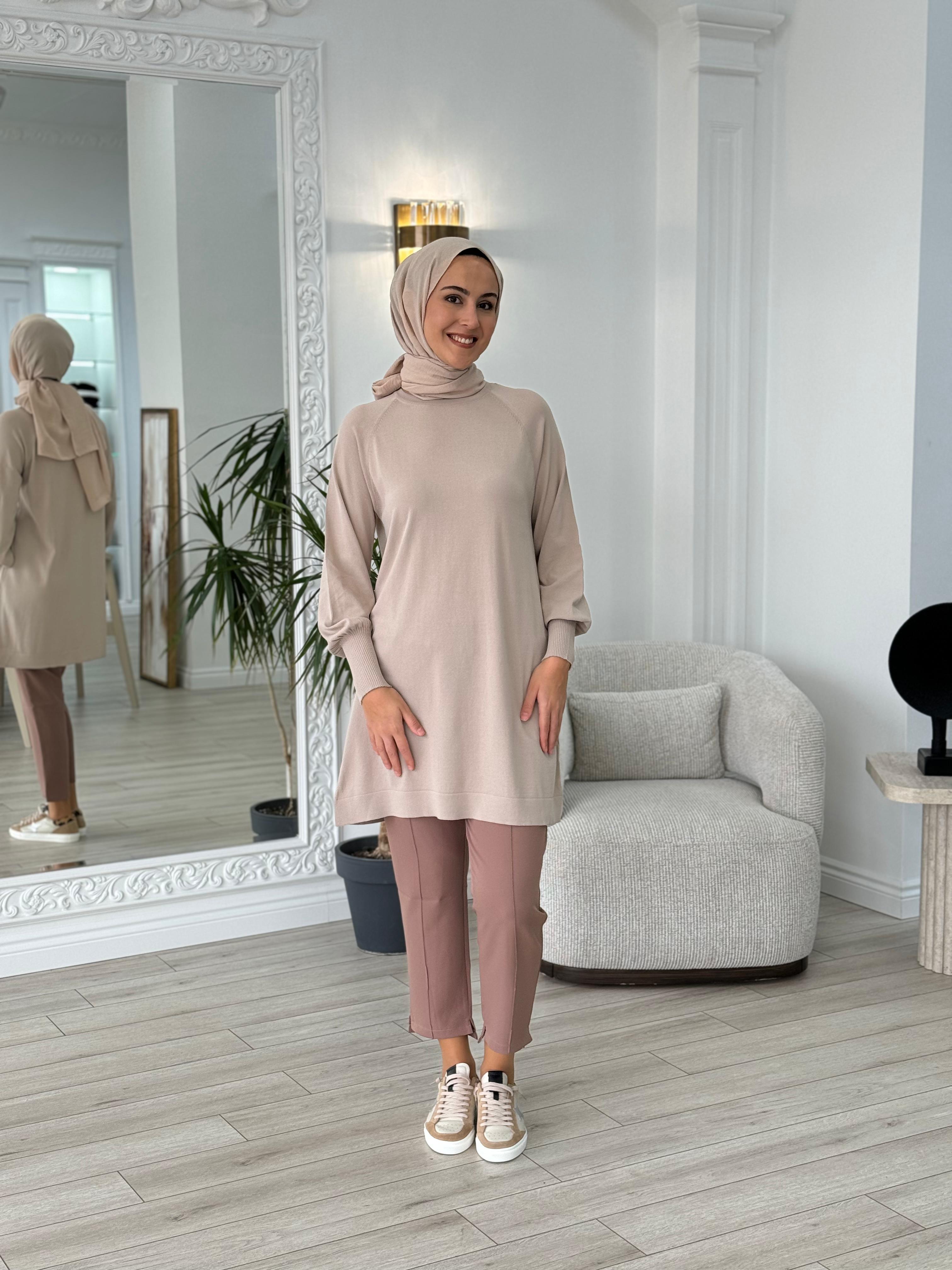 Nurcan Çetin Triko Tunik Vizon nç015