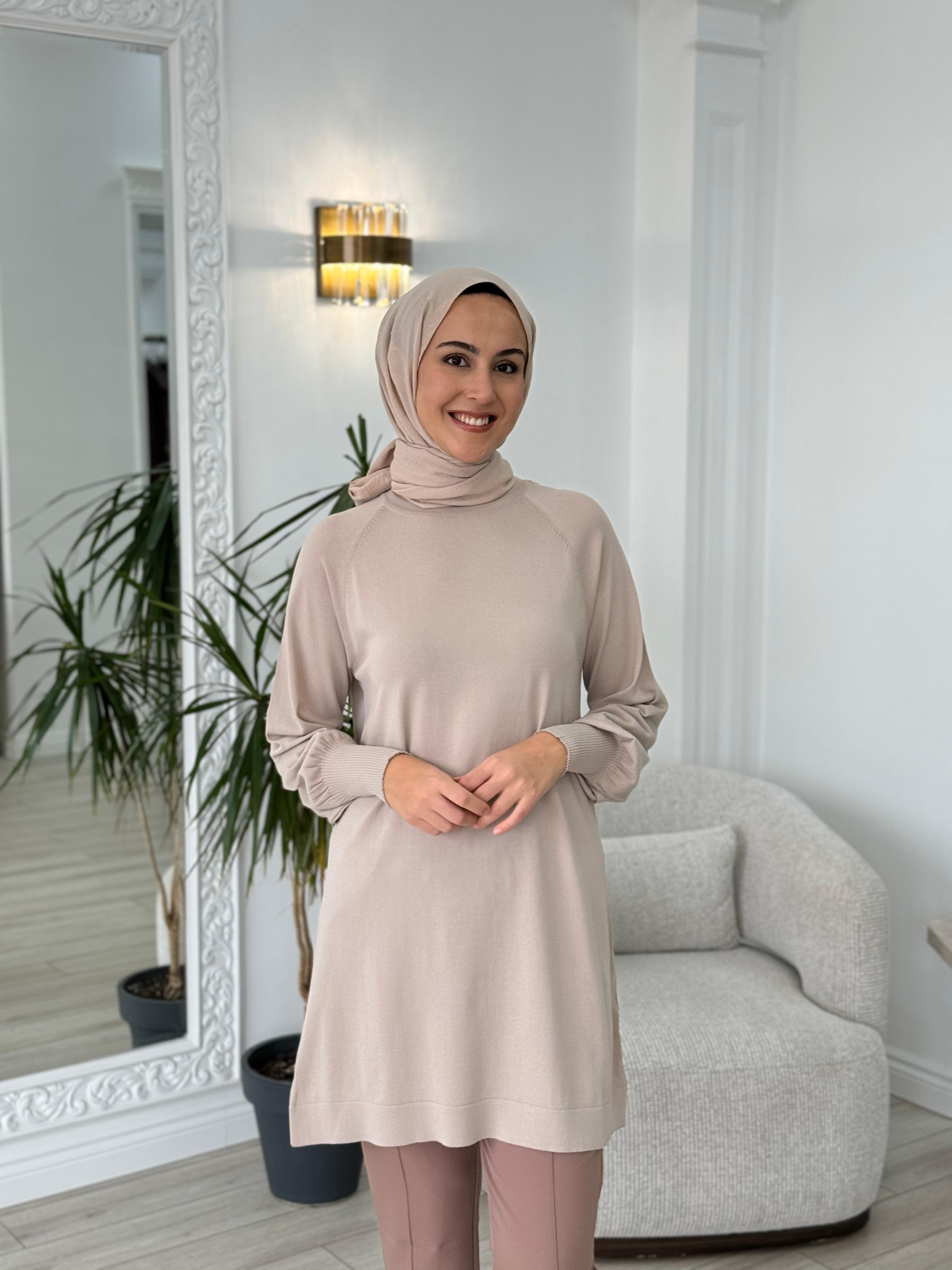 Nurcan Çetin Triko Tunik Vizon nç015