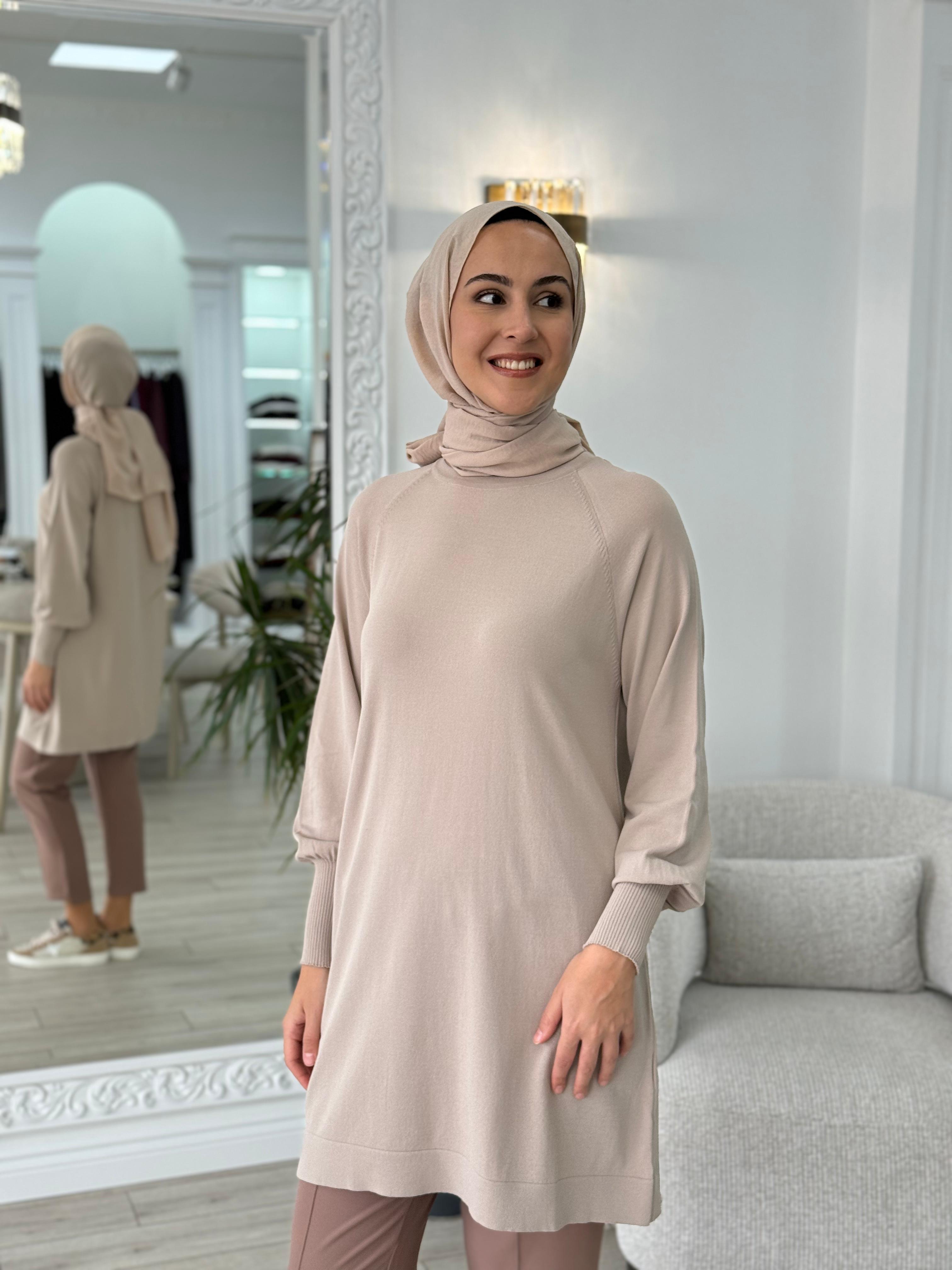 Nurcan Çetin Triko Tunik Vizon nç015