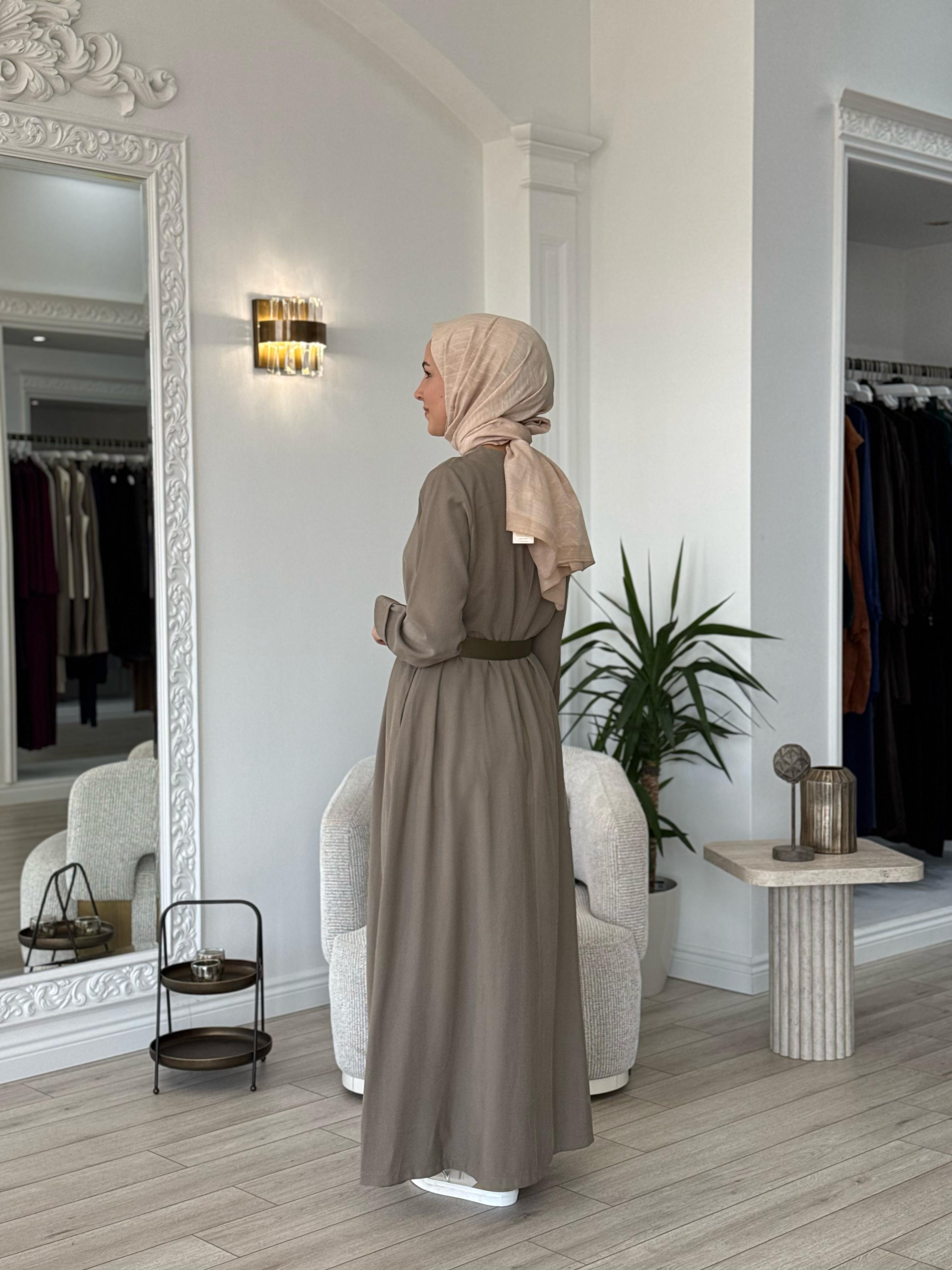 Nurcan Çetin V Yaka Kemerli Elbise Haki 25112