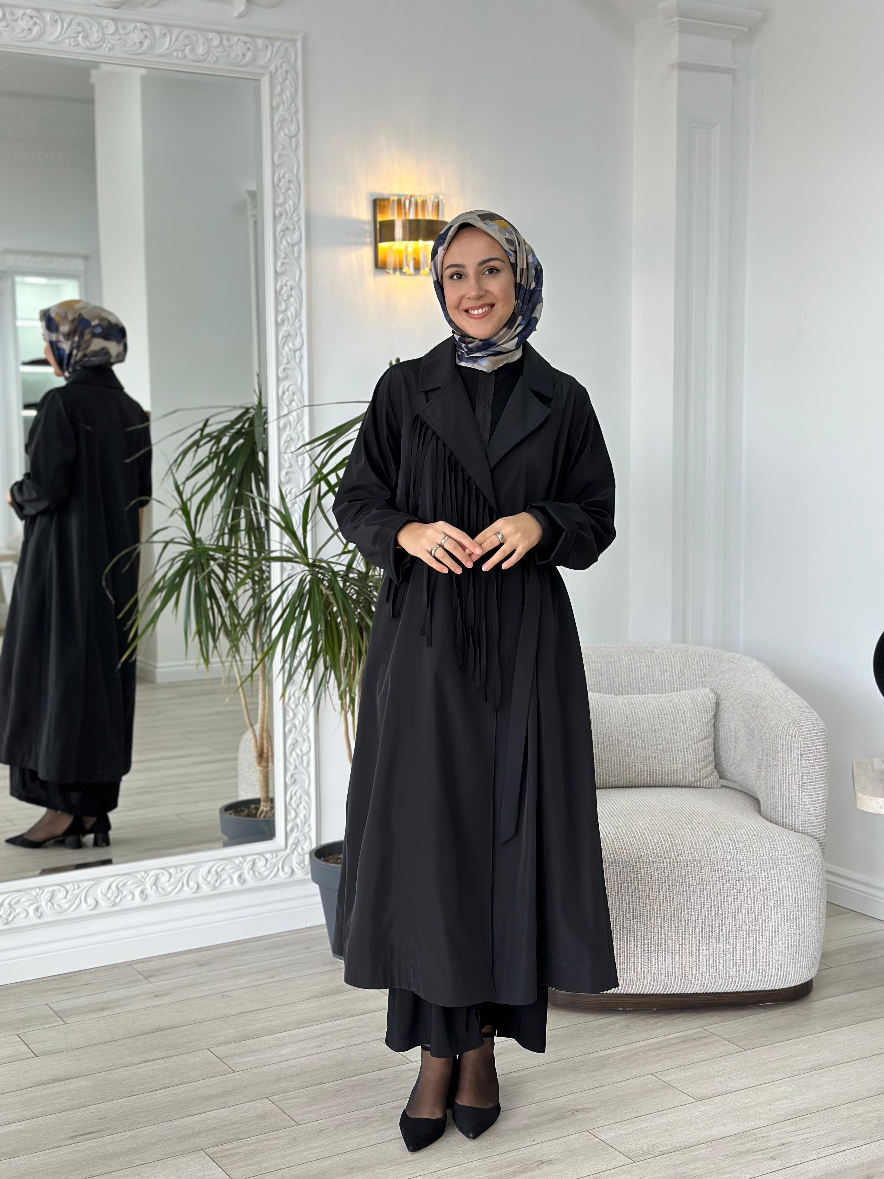 Nurcan Çetin Yaka Detaylı Trençkot Siyah 16700
