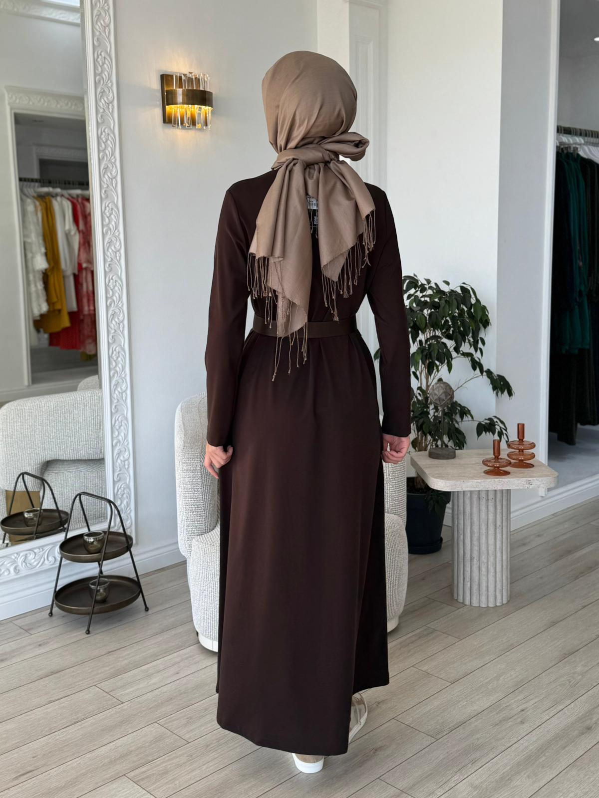 Nurcan Çetin Yandan Fermuarlı Kemerli Elbise 25177