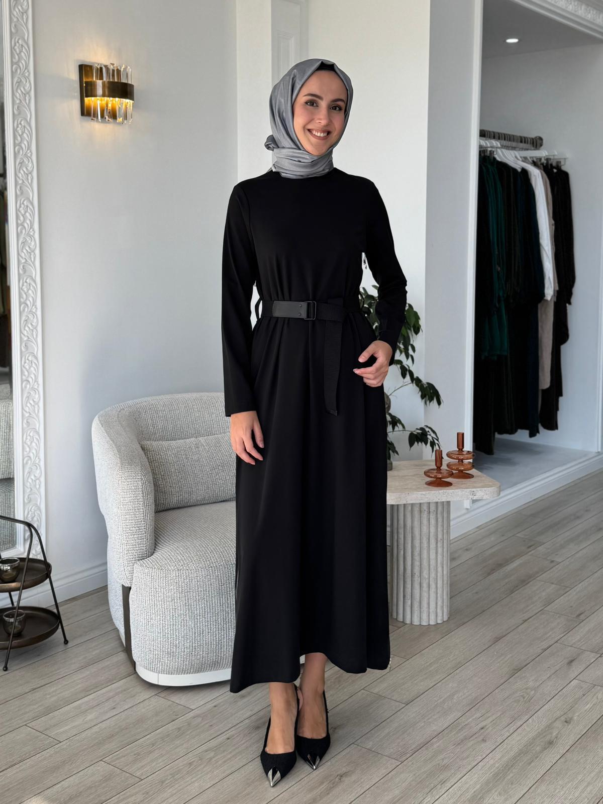 Nurcan Çetin Yandan Fermuarlı Kemerli Elbise 25177