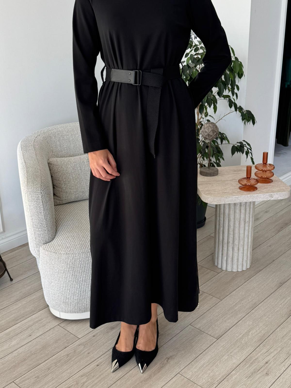 Nurcan Çetin Yandan Fermuarlı Kemerli Elbise 25177