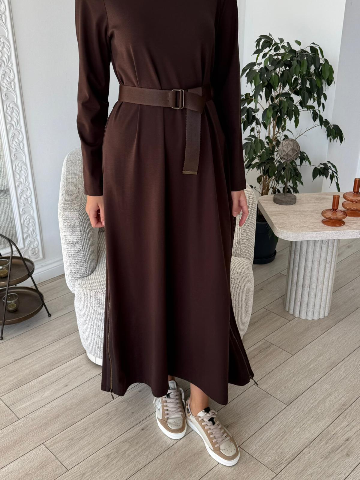 Nurcan Çetin Yandan Fermuarlı Kemerli Elbise 25177