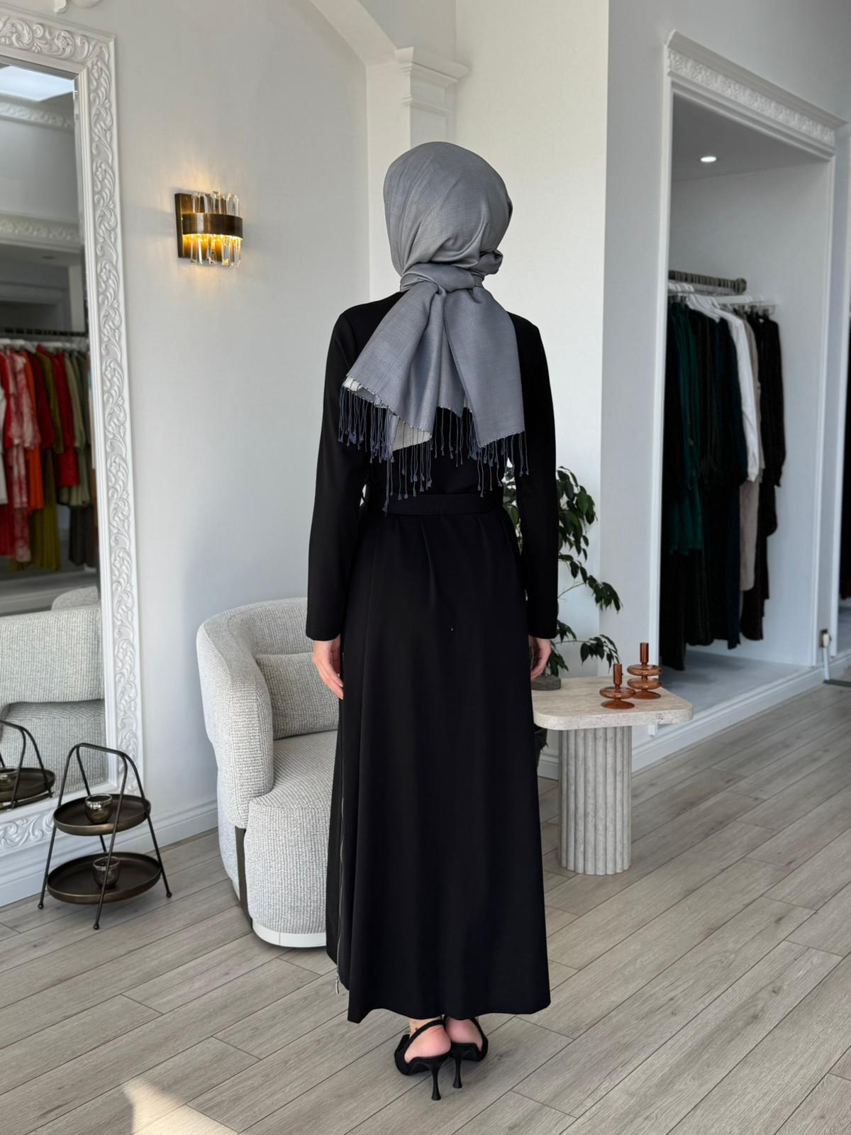 Nurcan Çetin Yandan Fermuarlı Kemerli Elbise 25177