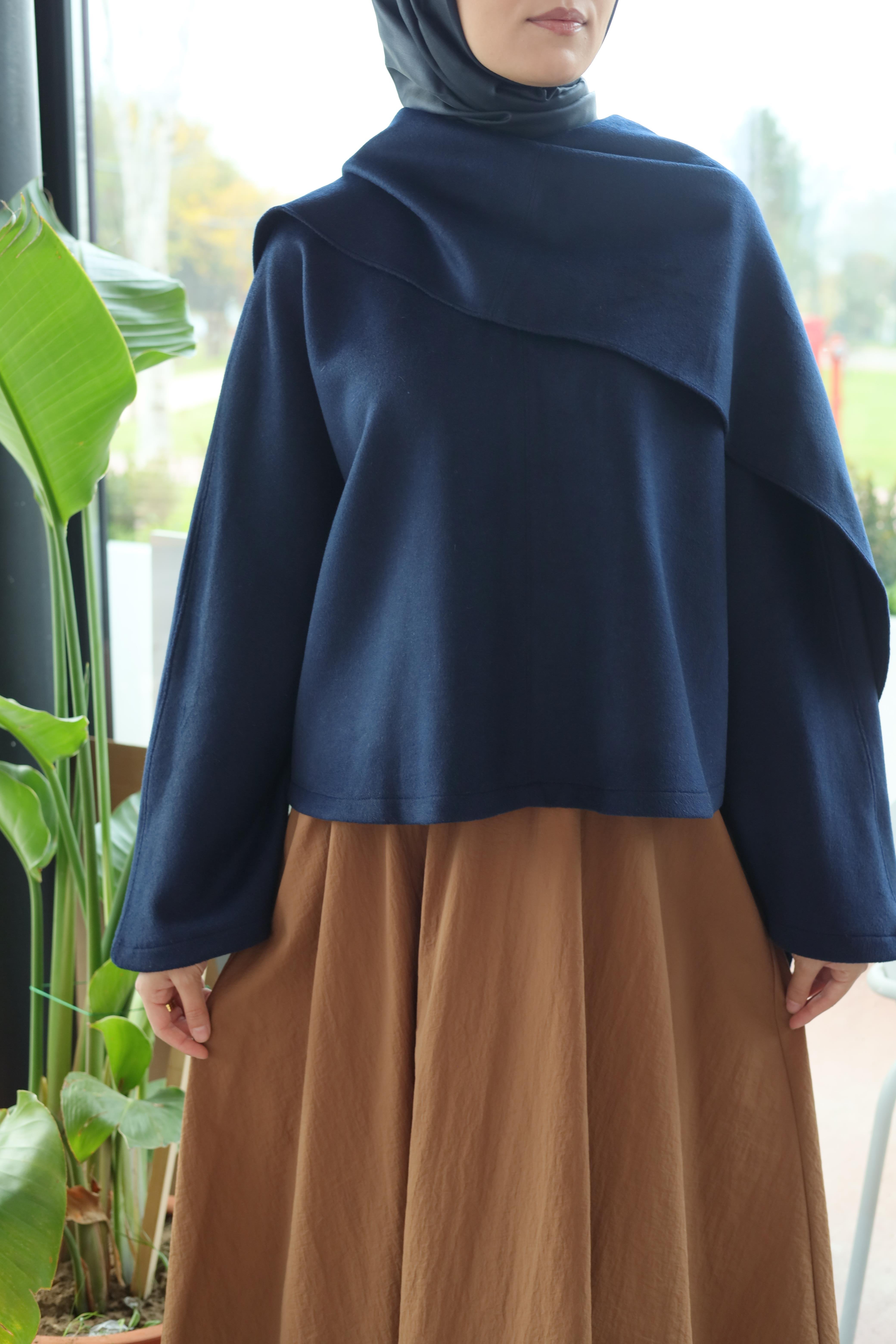 QOOQ Atkılı Kaşe Bluz Lacivert 26fw211