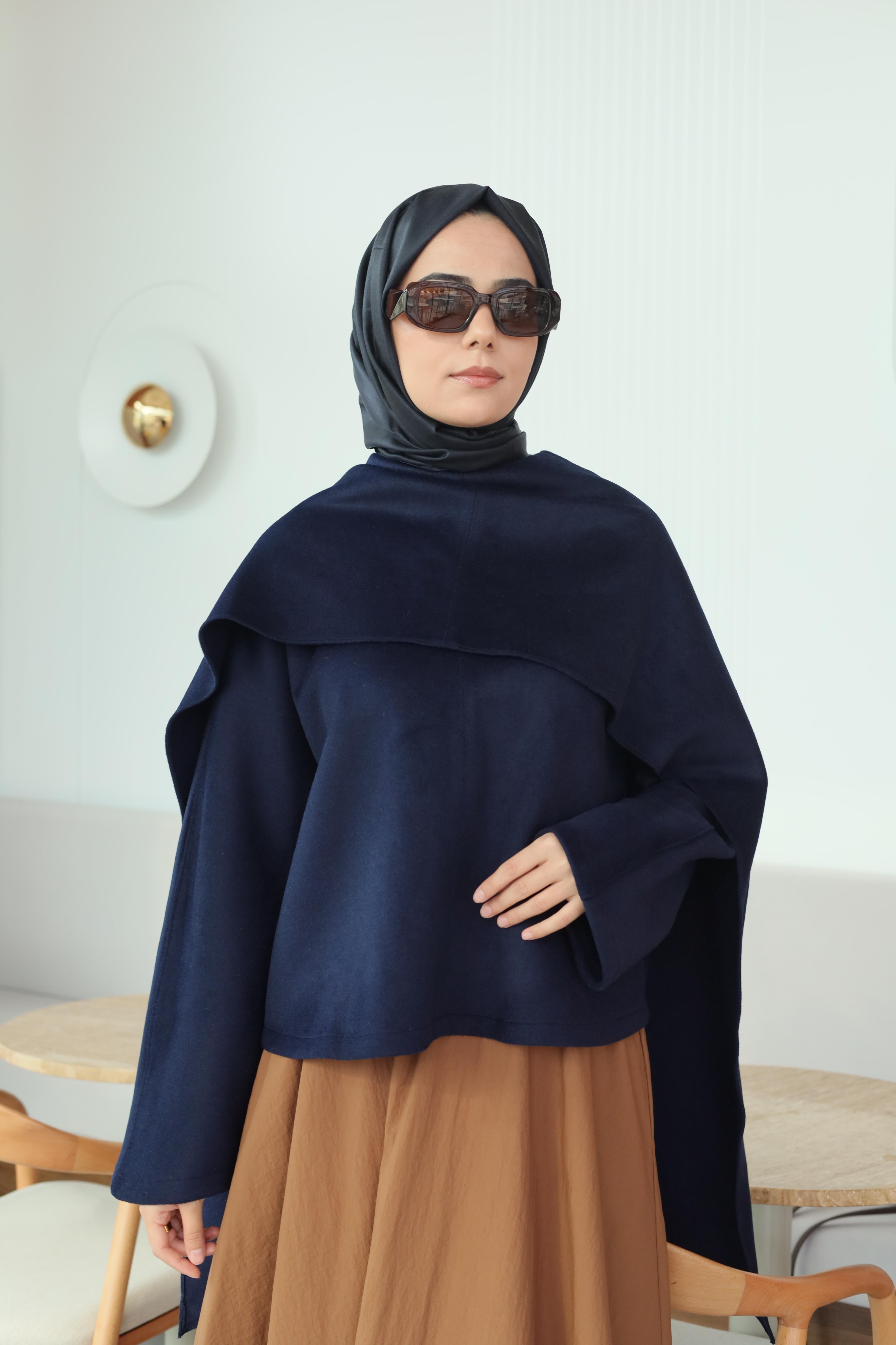 QOOQ Atkılı Kaşe Bluz Lacivert 26fw211