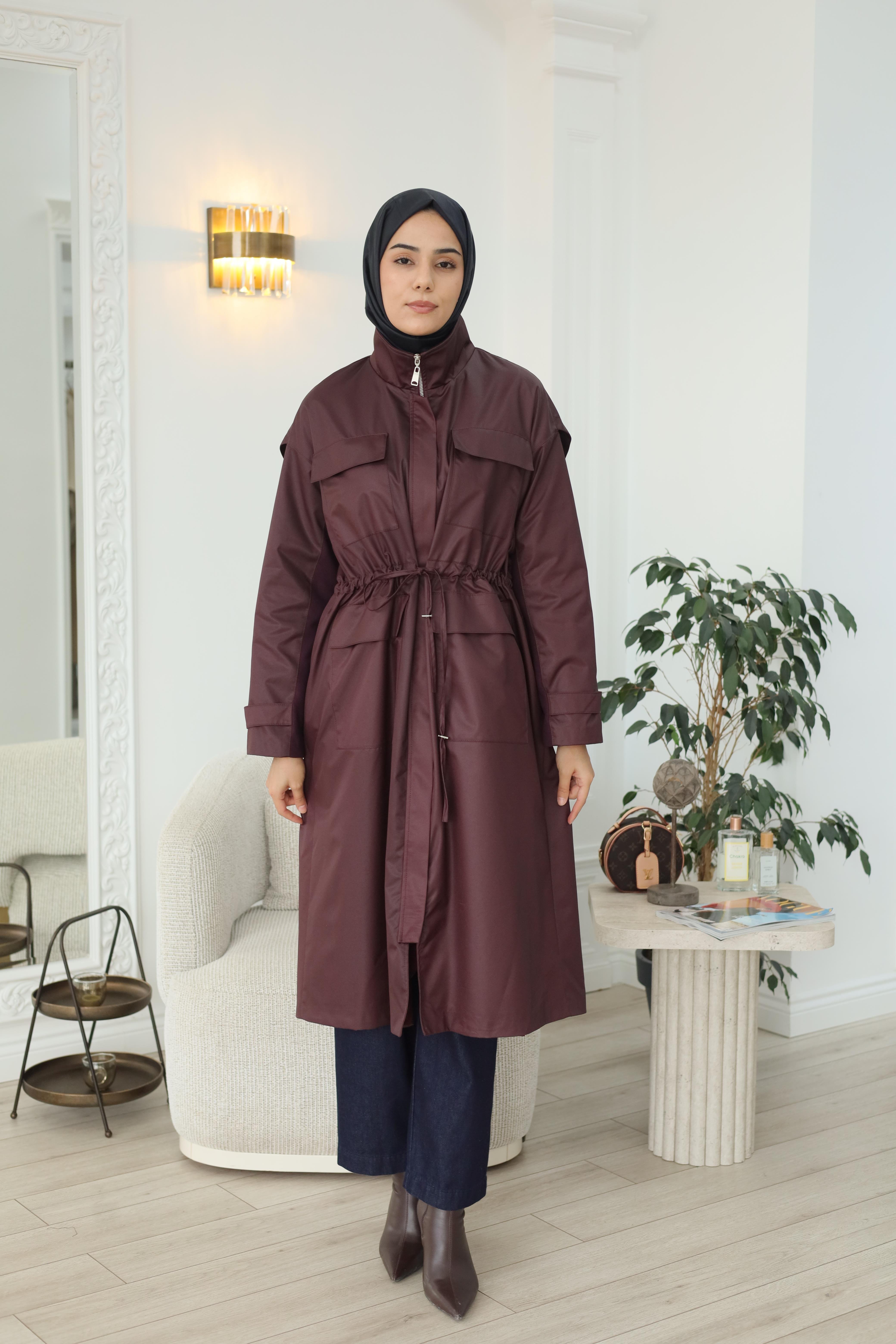 QOOQ Bordo Yağmurluk 26fw606