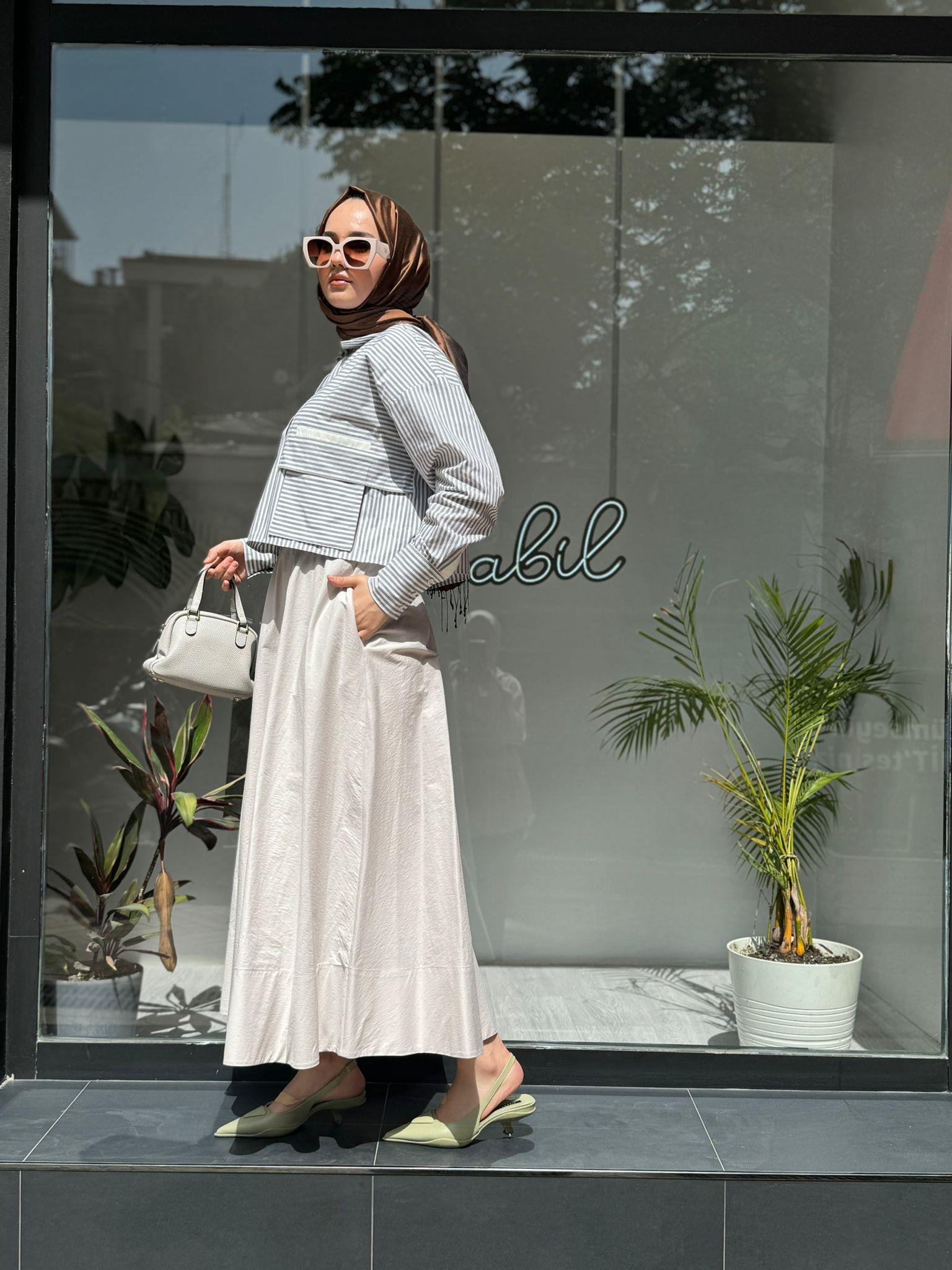 QOOQ Çizgili Crop Gömlek Yeşil 24ss248