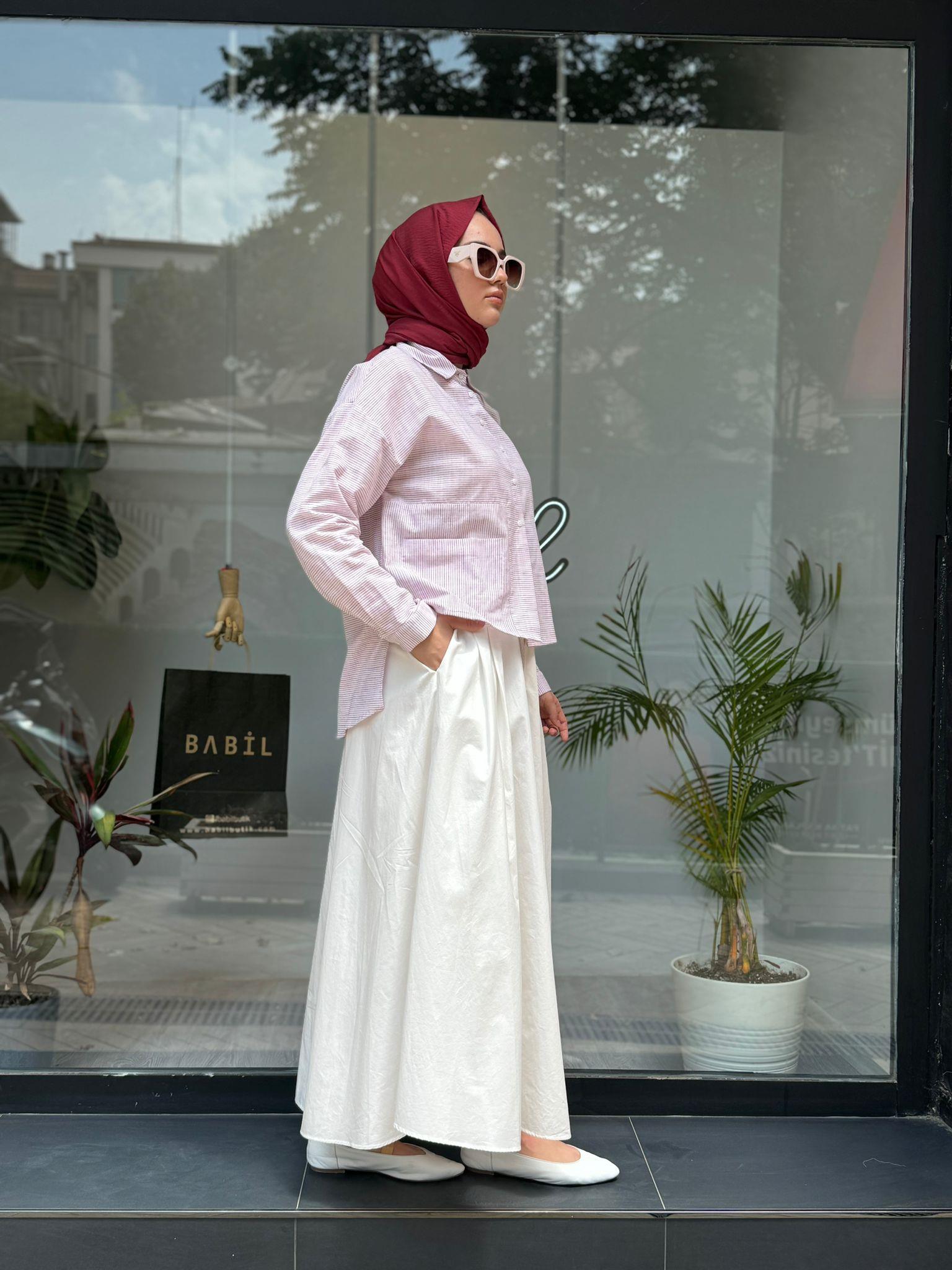 QOOQ Düğmeli Pile Etek Beyaz 24ss506