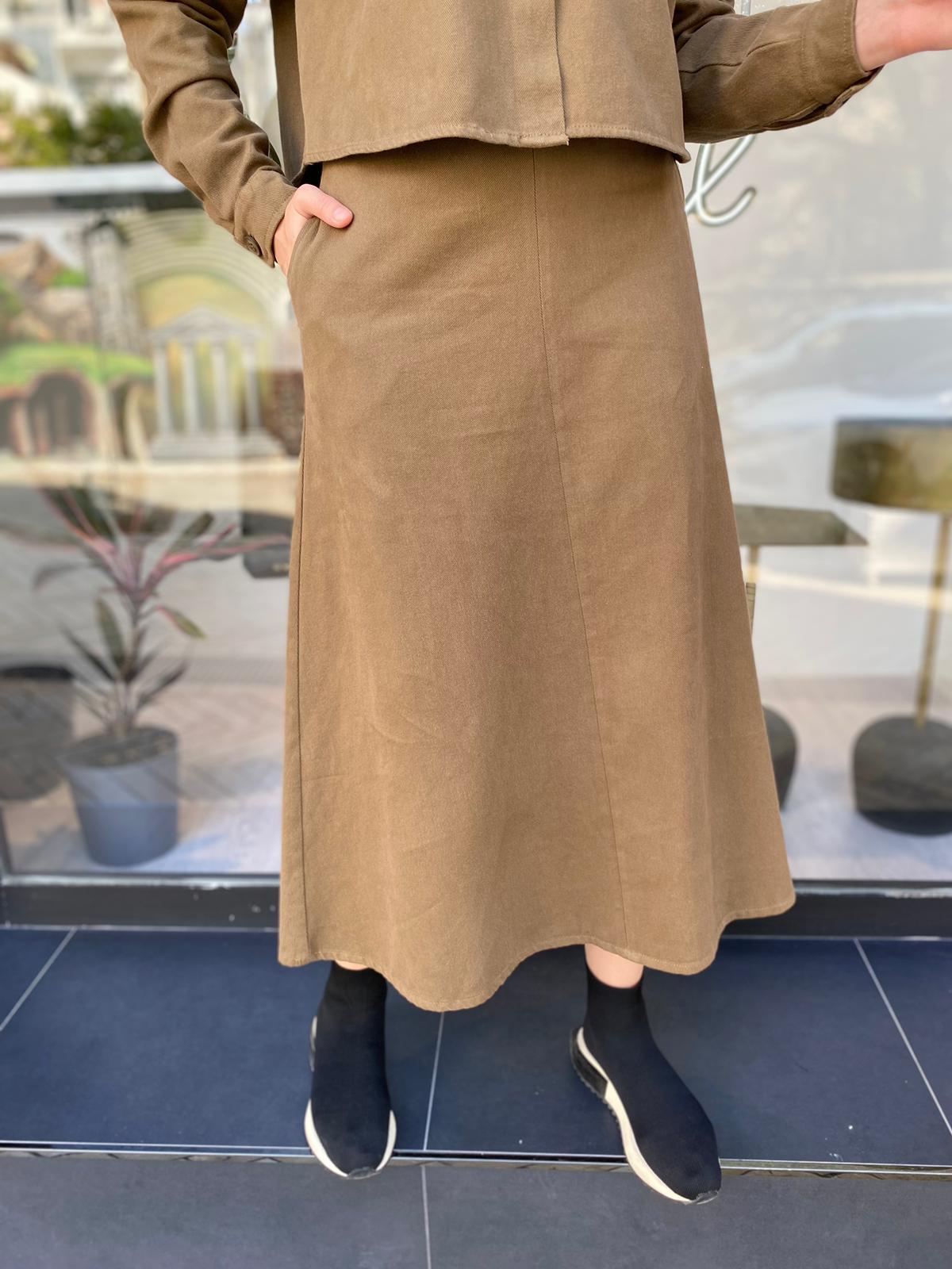 QOOQ Gabardin Gömlek ve Etek Takım Haki 24fw227