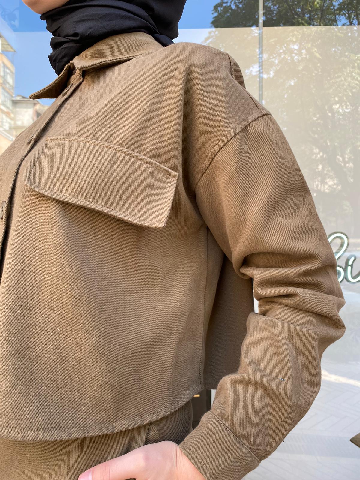 QOOQ Gabardin Gömlek ve Etek Takım Haki 24fw227