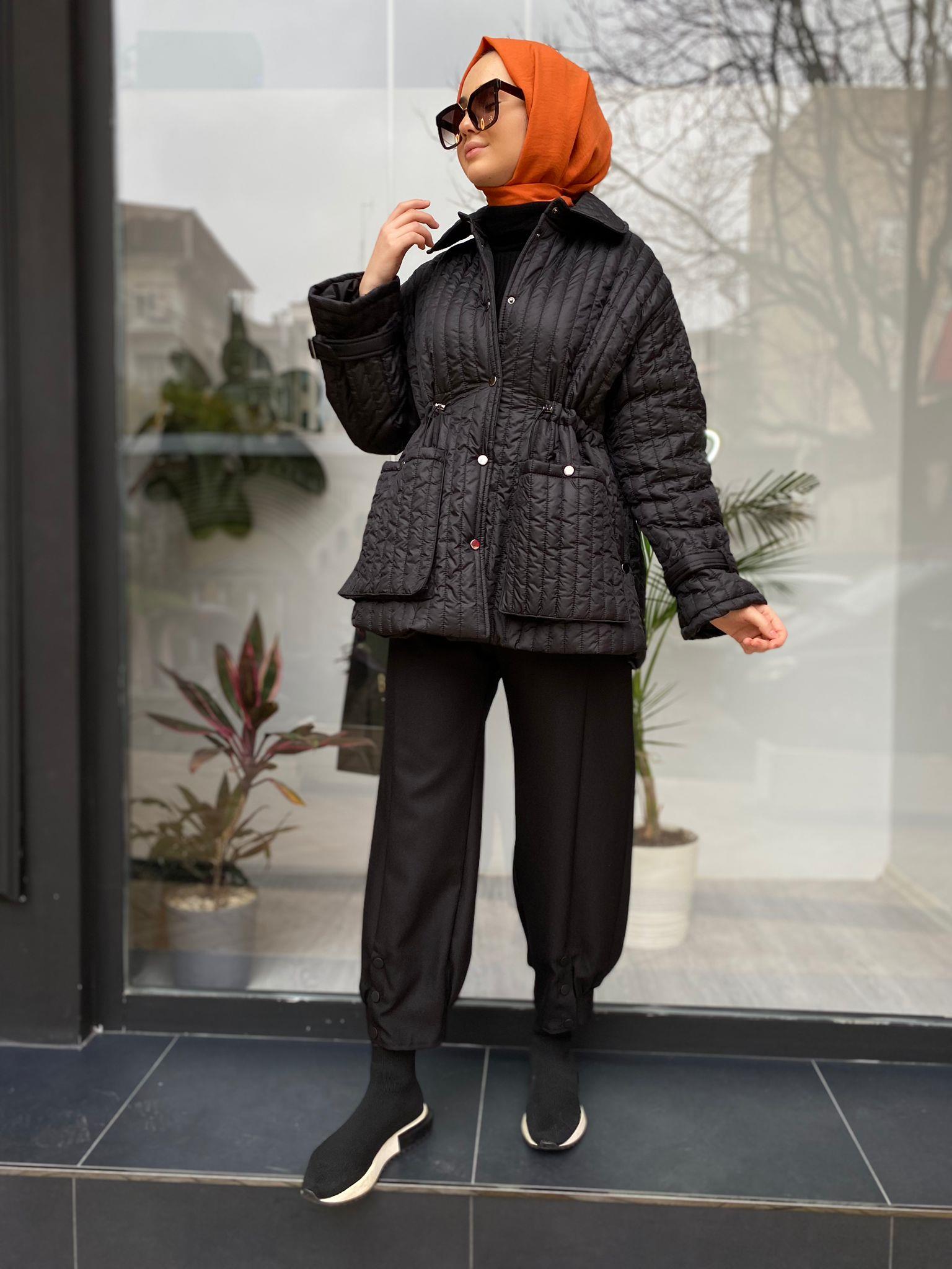 QOOQ İnce Kapitone Mont Siyah 24fw607