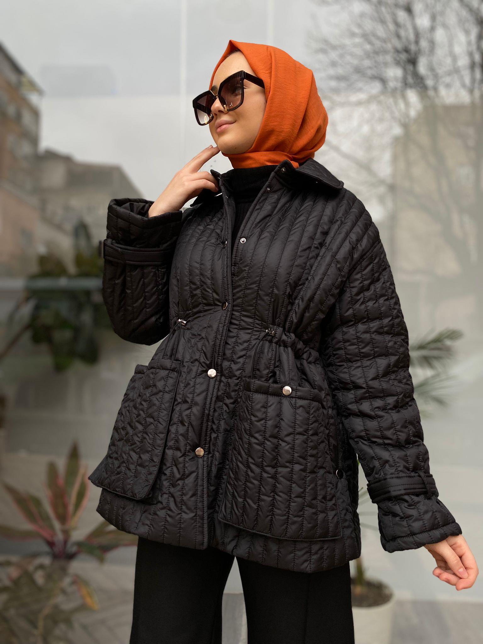 QOOQ İnce Kapitone Mont Siyah 24fw607