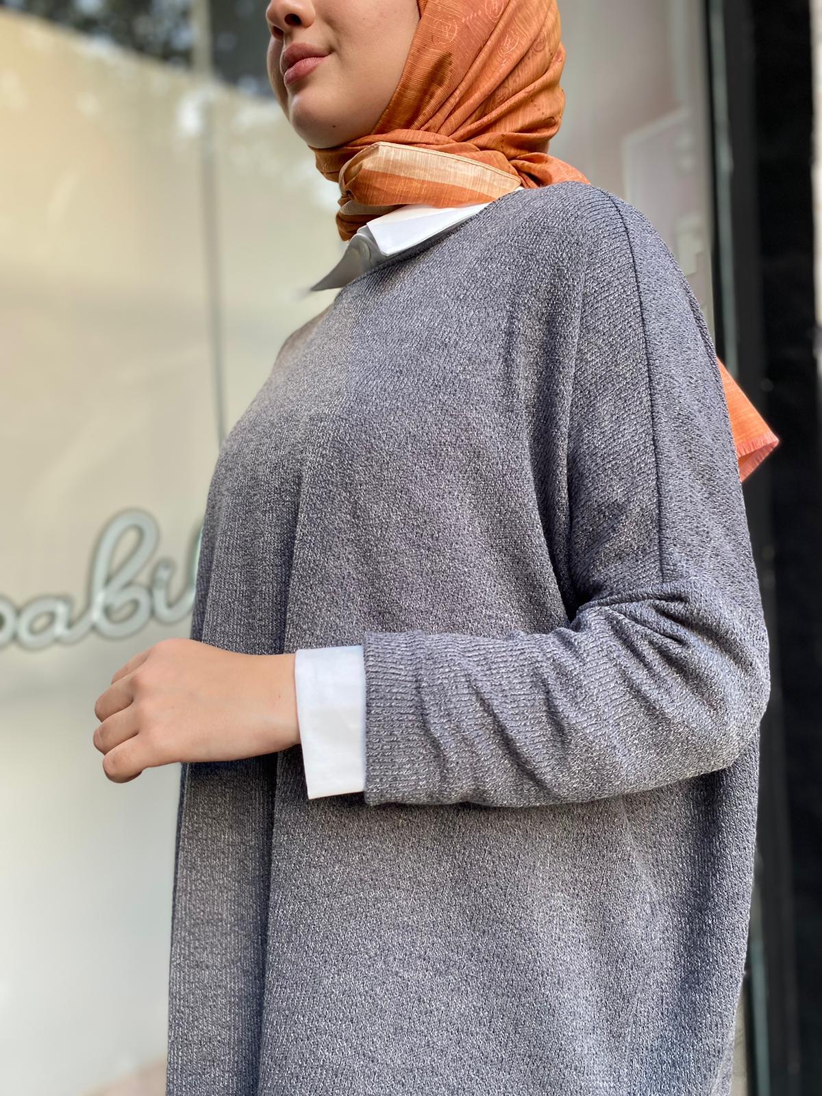 QOOQ İnce Triko Bluz Gri 24fw217