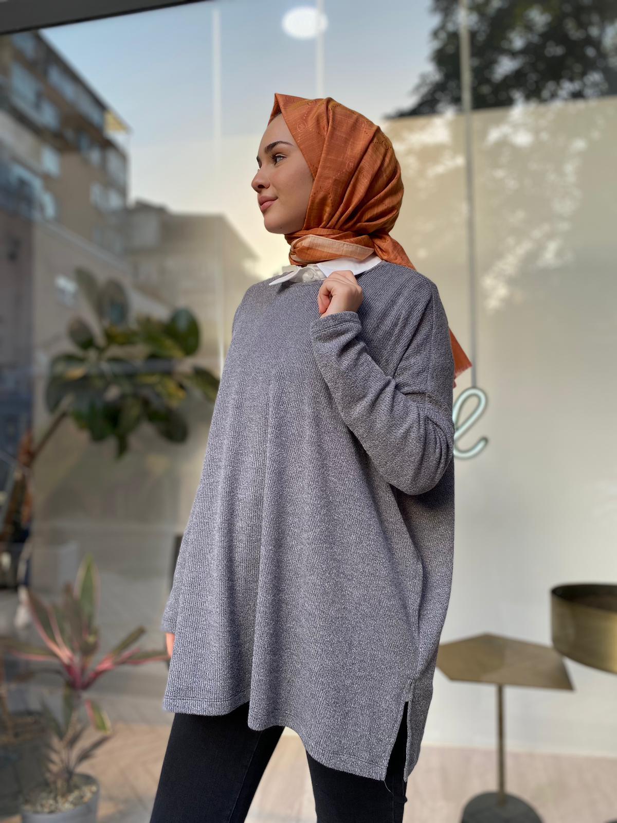 QOOQ İnce Triko Bluz Gri 24fw217