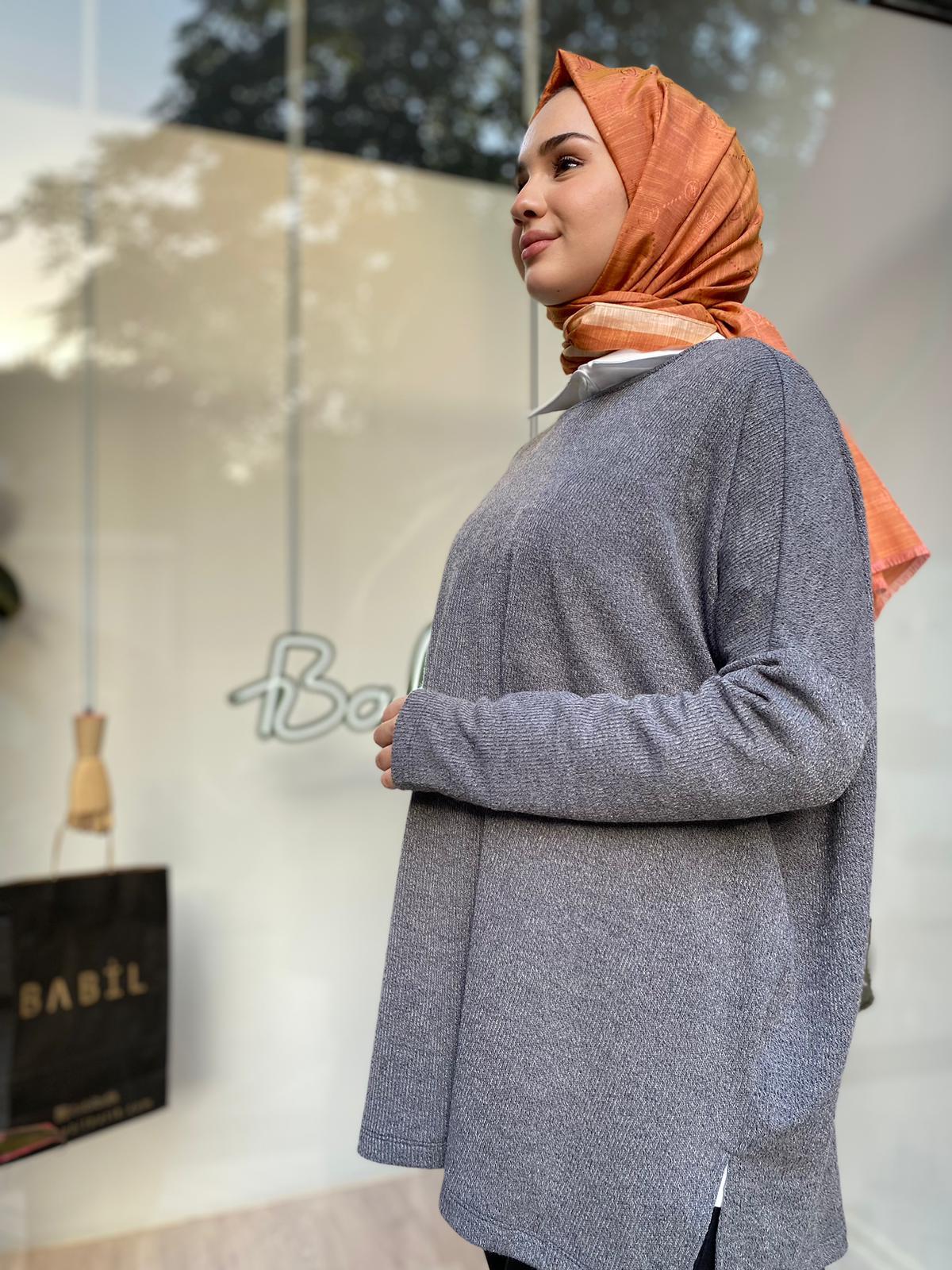 QOOQ İnce Triko Bluz Gri 24fw217