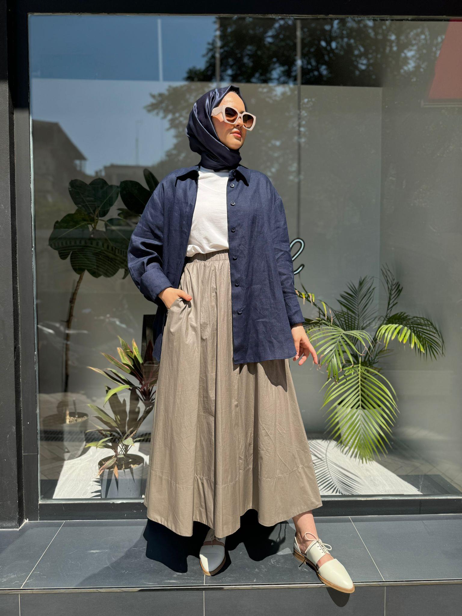 QOOQ Keten Gömlek Basic Lacivert 24ss281