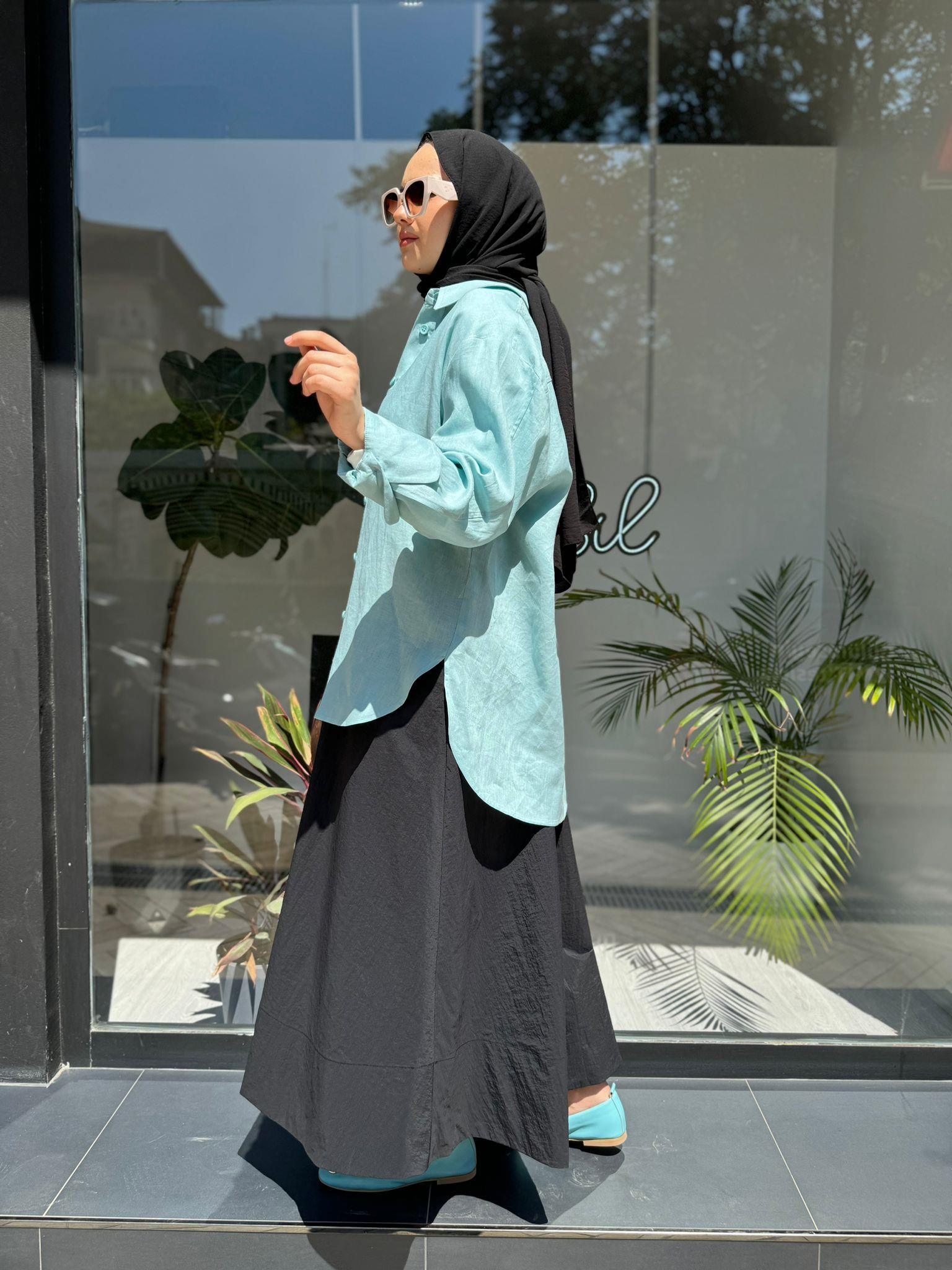 QOOQ Keten Gömlek Basic Mint 24ss281
