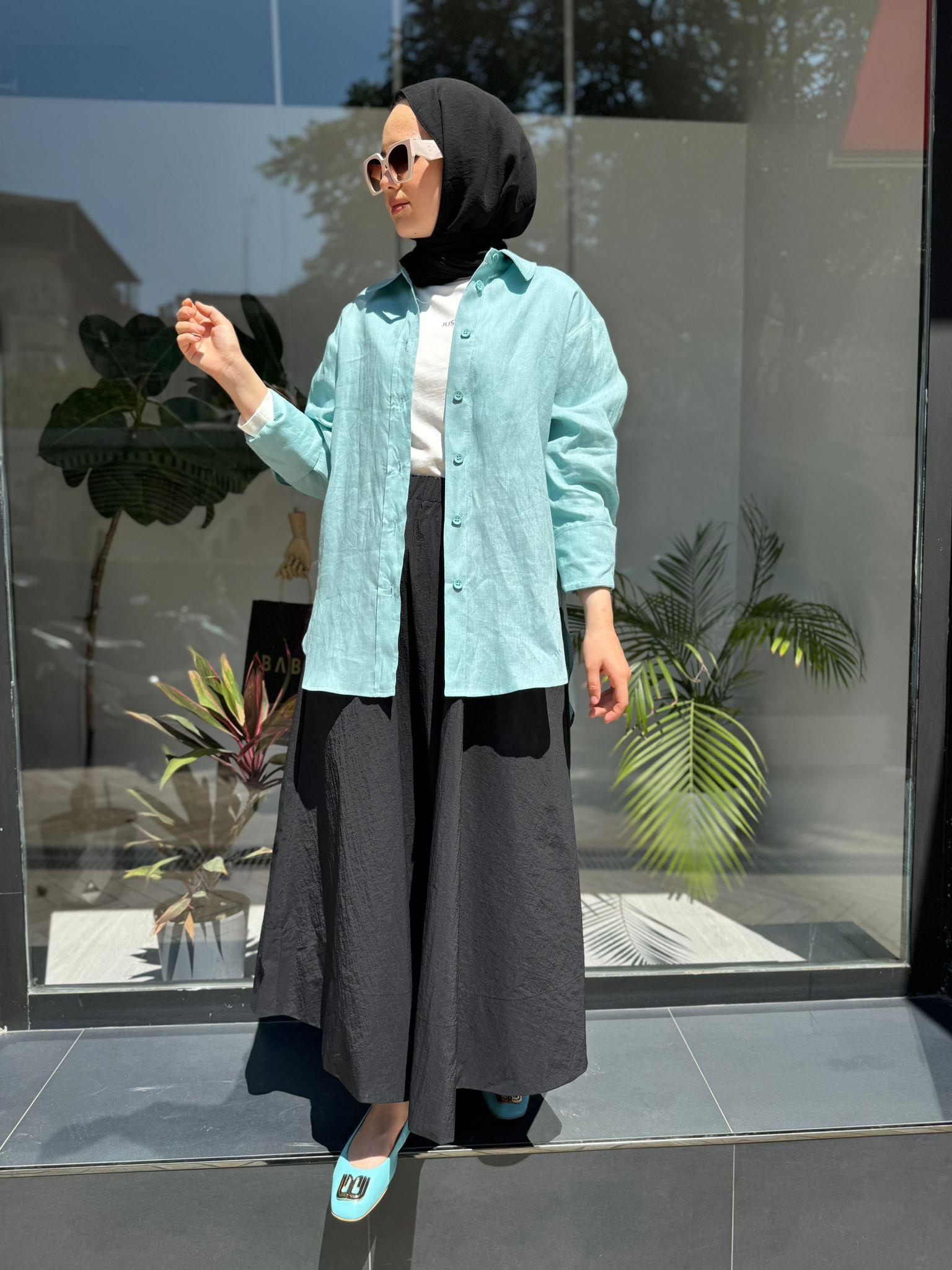 QOOQ Keten Gömlek Basic Mint 24ss281
