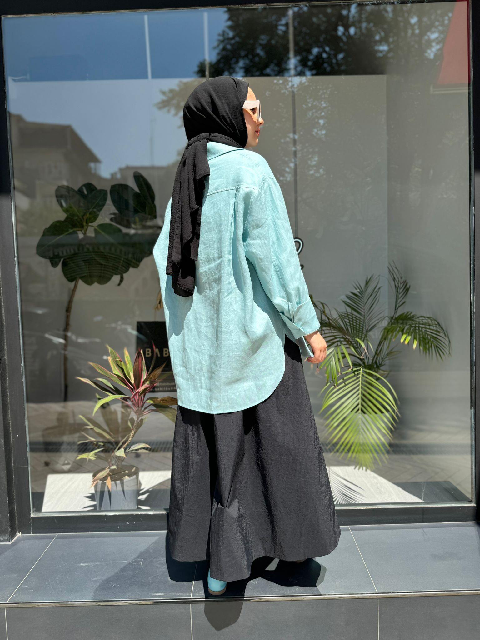 QOOQ Keten Gömlek Basic Mint 24ss281