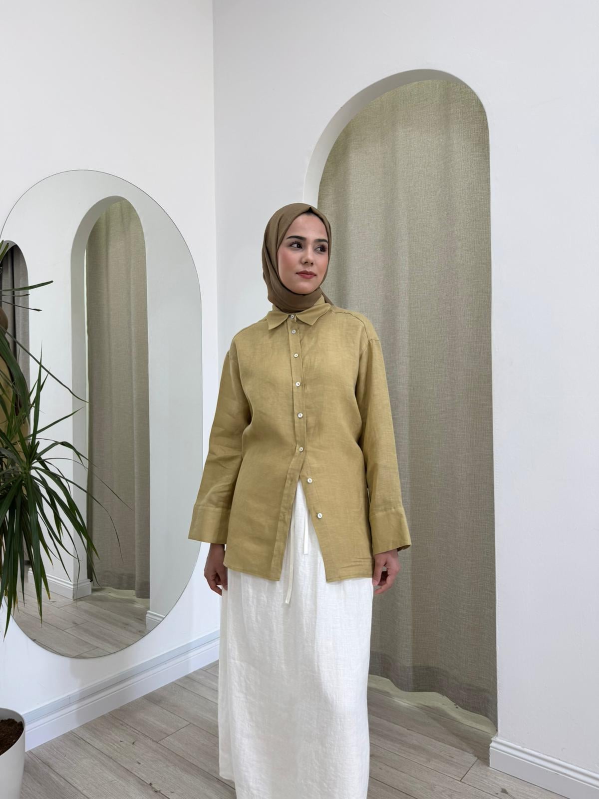 QOOQ Lin Gömlek Hardal 25ss212