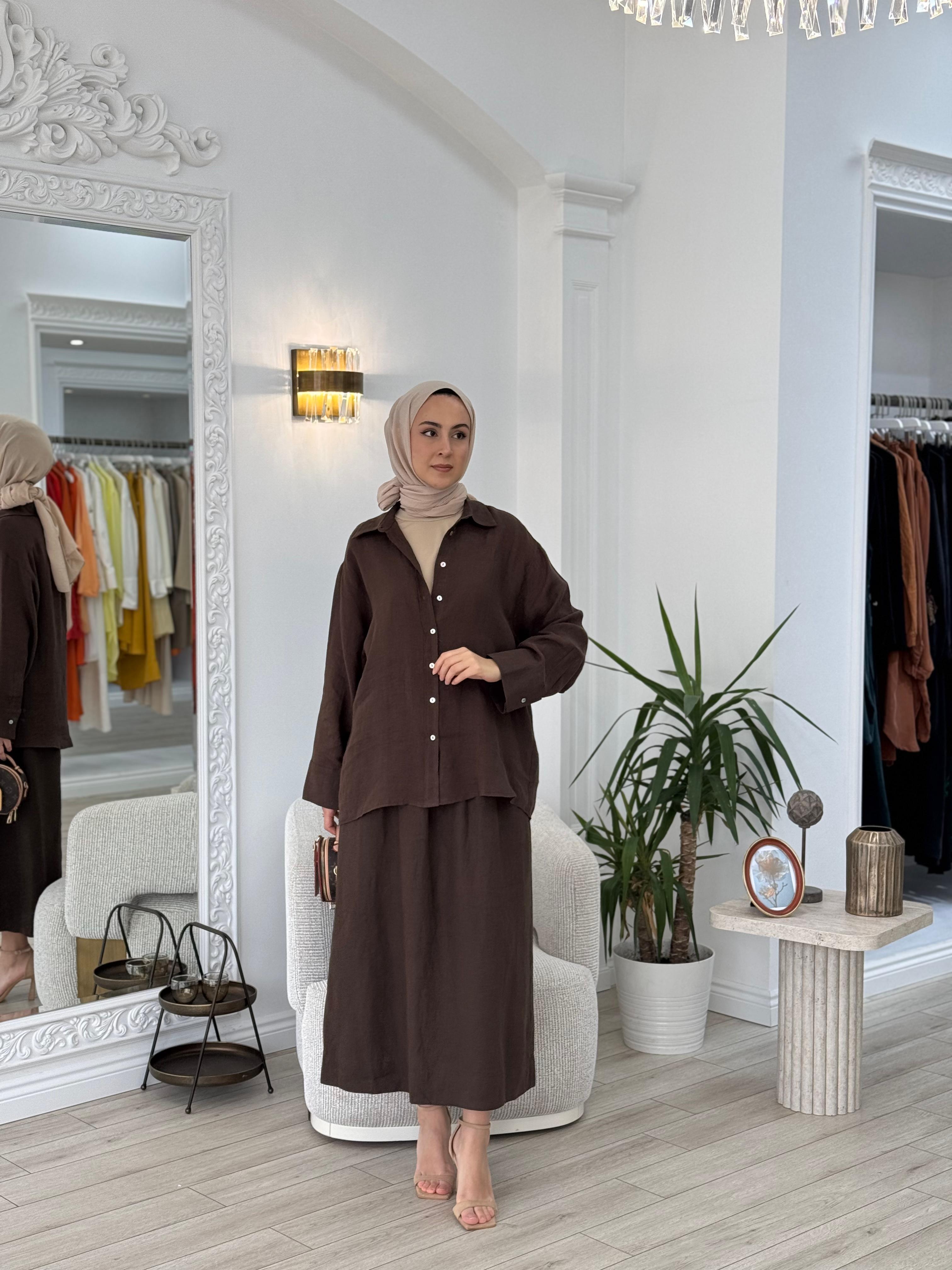 QOOQ Lin Gömlek Kahve 25ss212