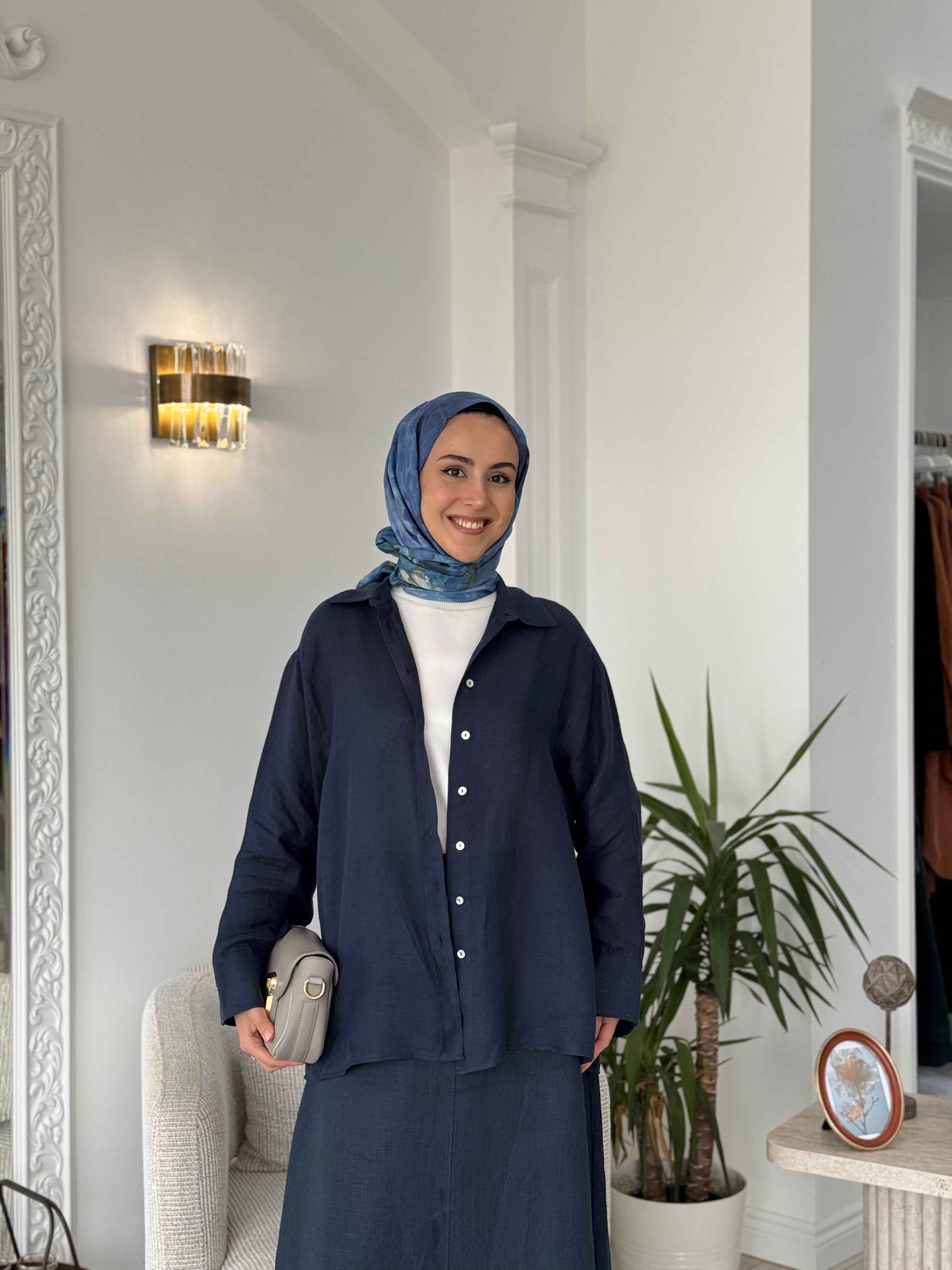 QOOQ Lin Gömlek Lacivert 25ss212