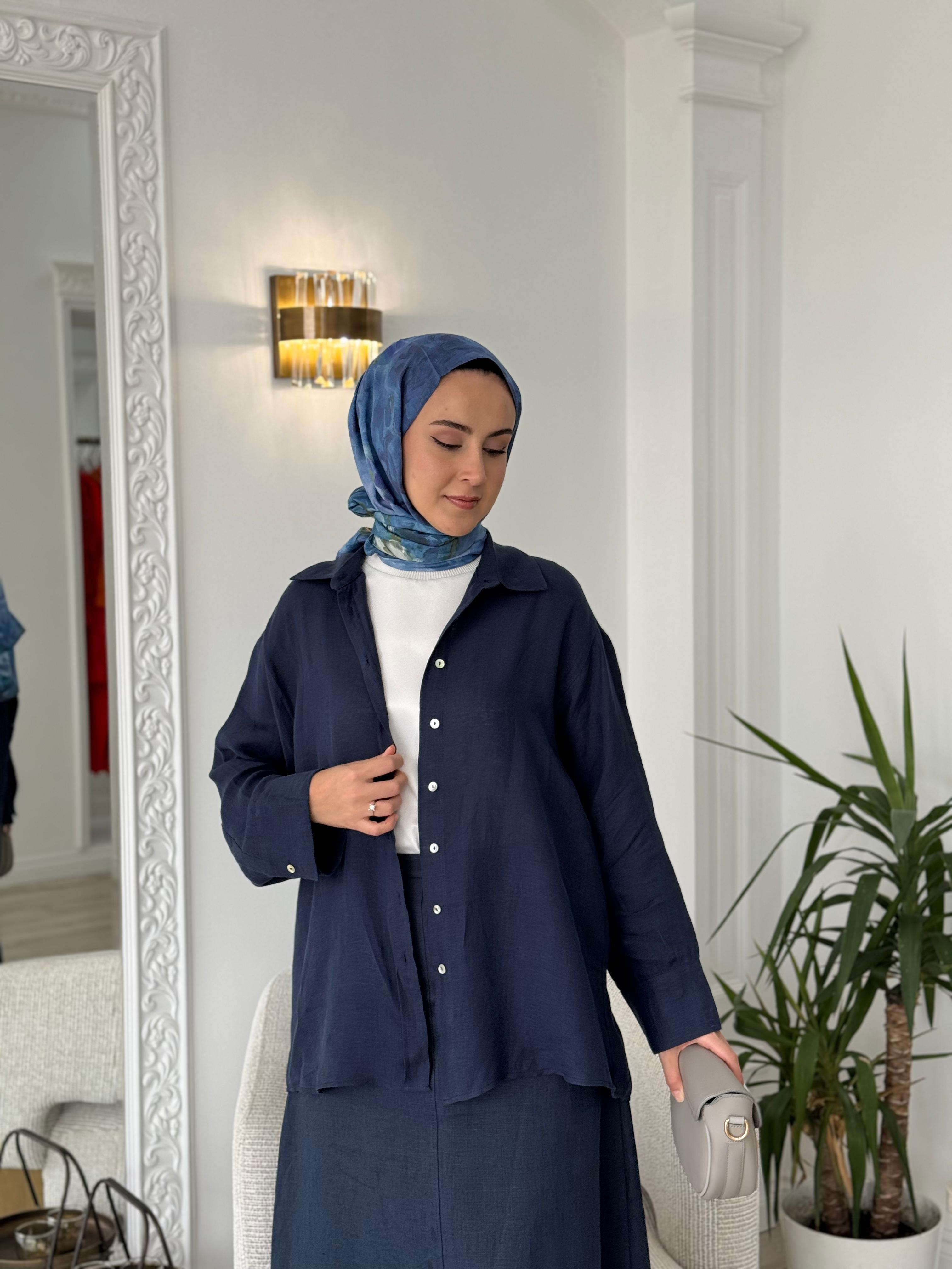 QOOQ Lin Gömlek Lacivert 25ss212