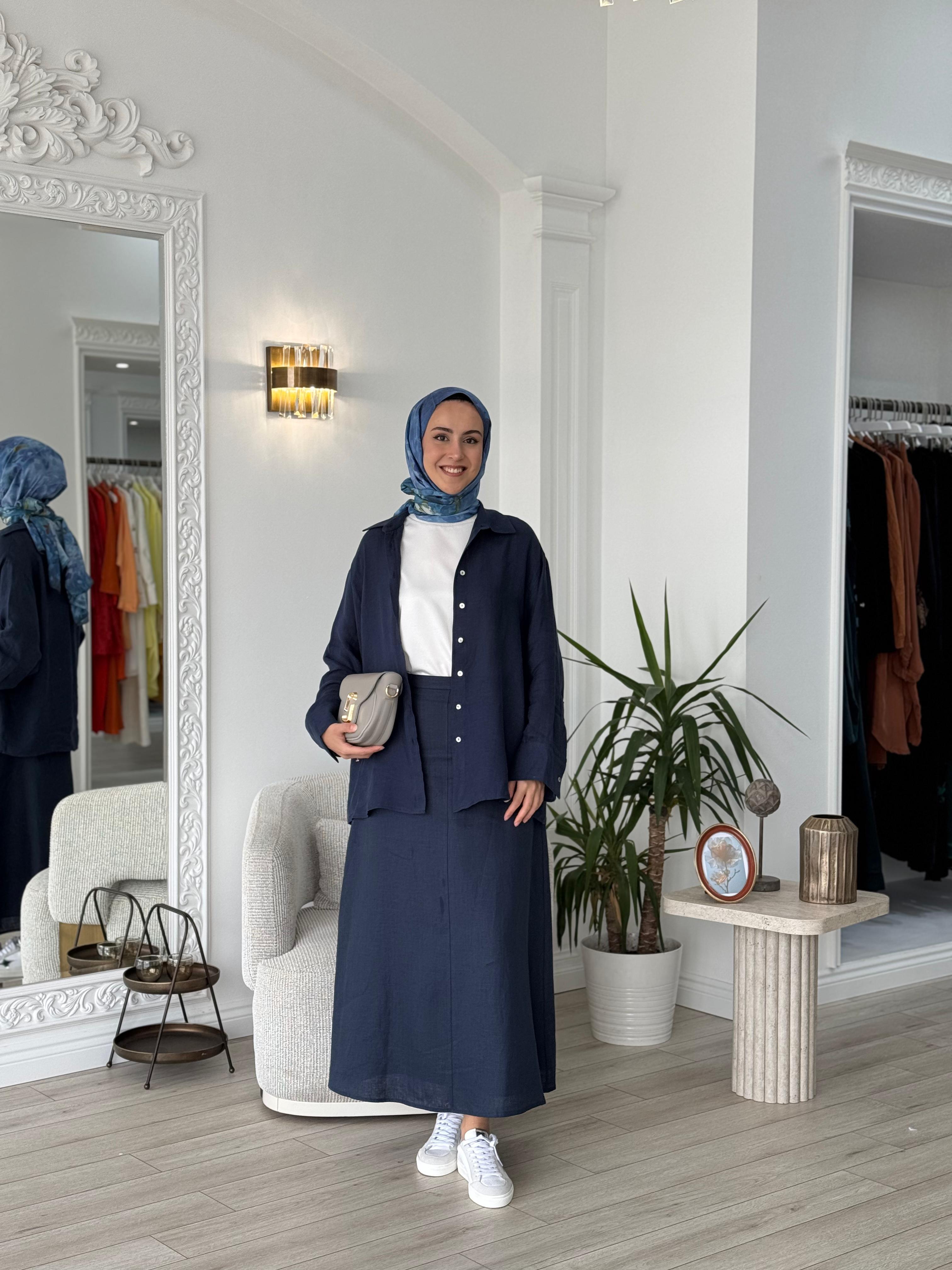 QOOQ Lin Gömlek Lacivert 25ss212