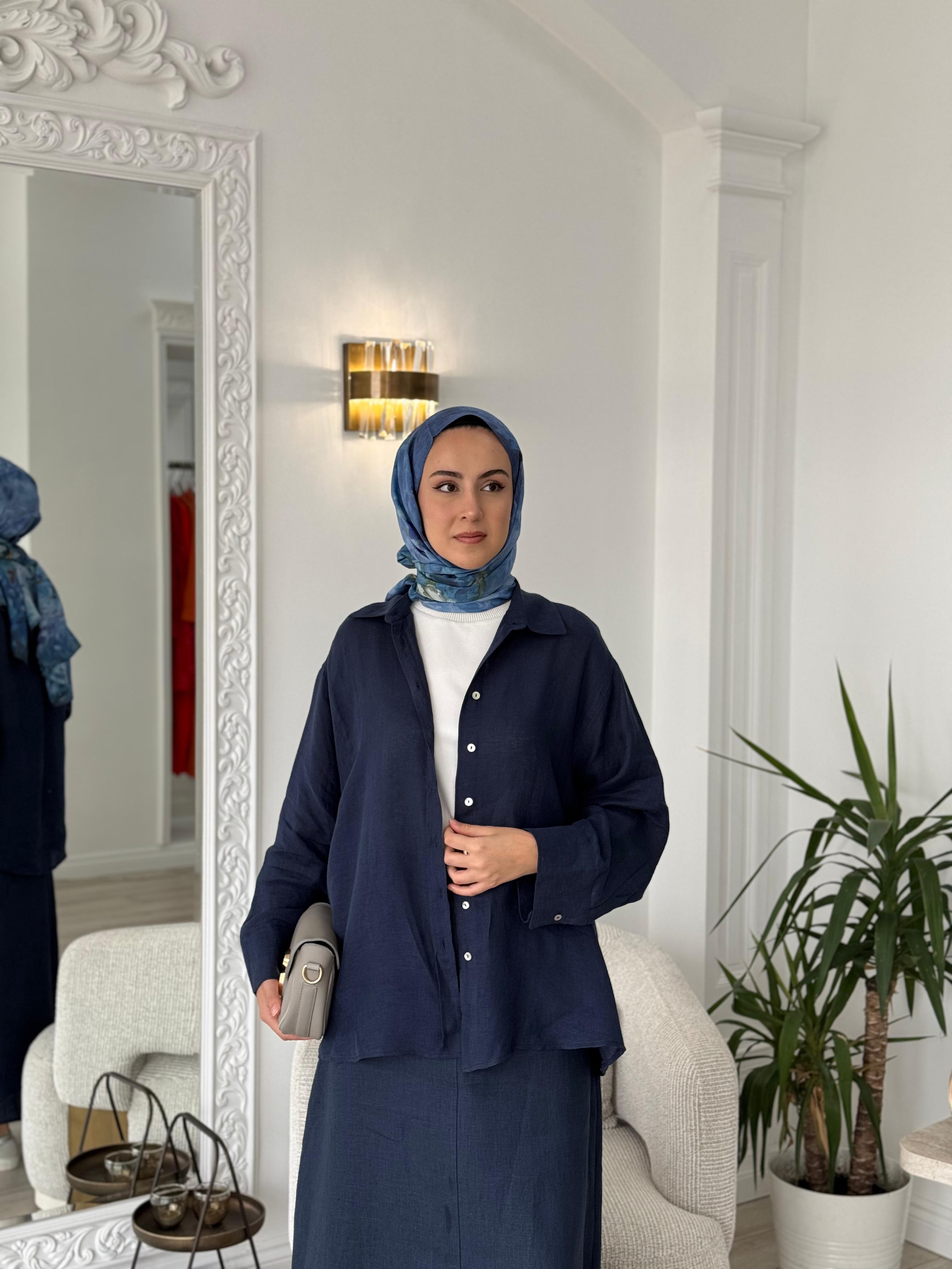 QOOQ Lin Gömlek Lacivert 25ss212